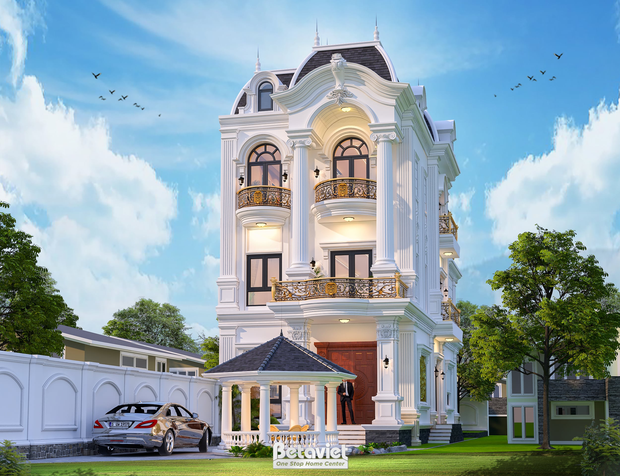 Thiết kế biệt thự 3 tầng phong cách tân cổ điển tại Hải Dương KT23052