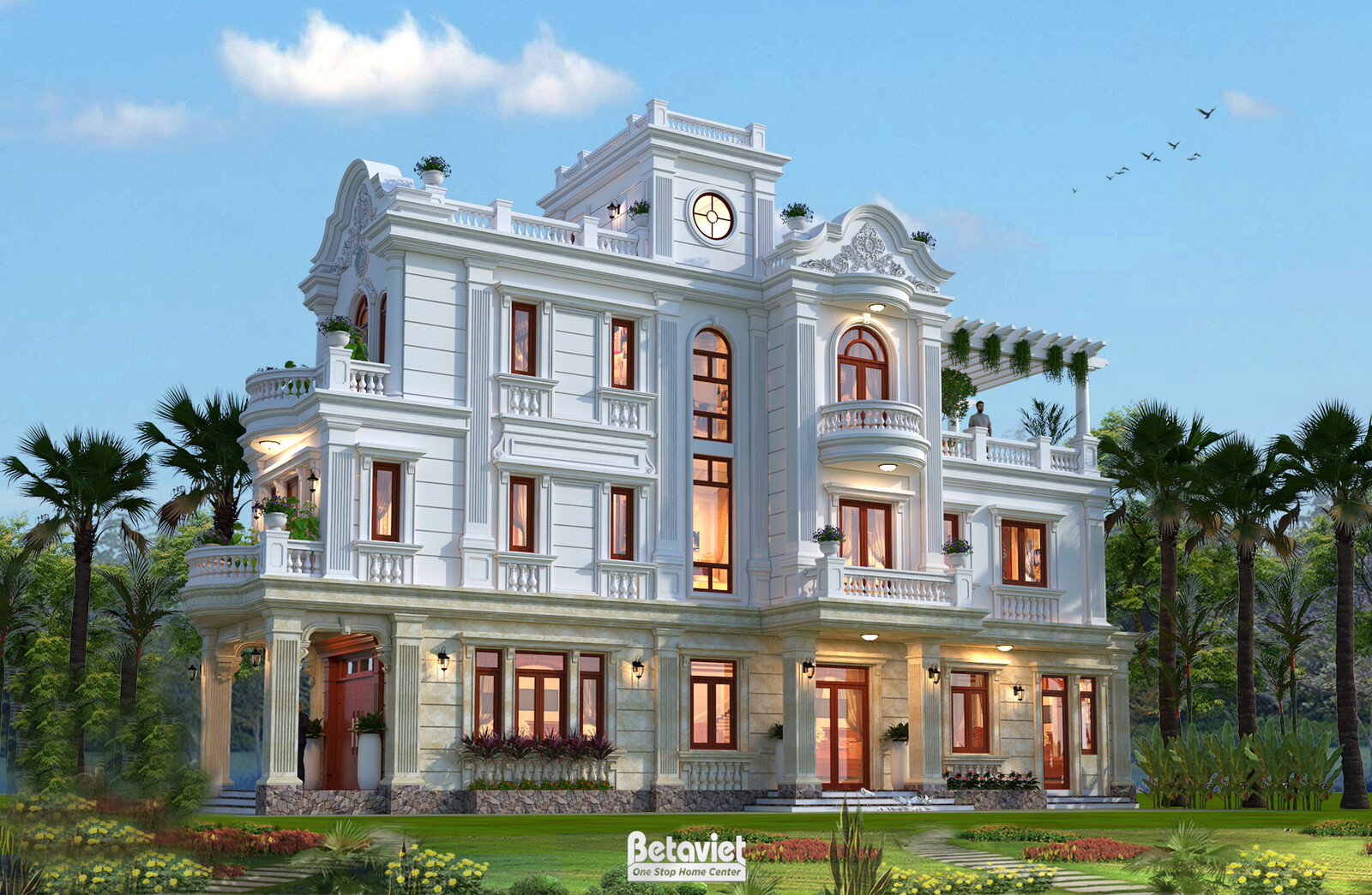 Biệt thự 3 tầng tân cổ điển KT19115 – phối cảnh mặt tiền