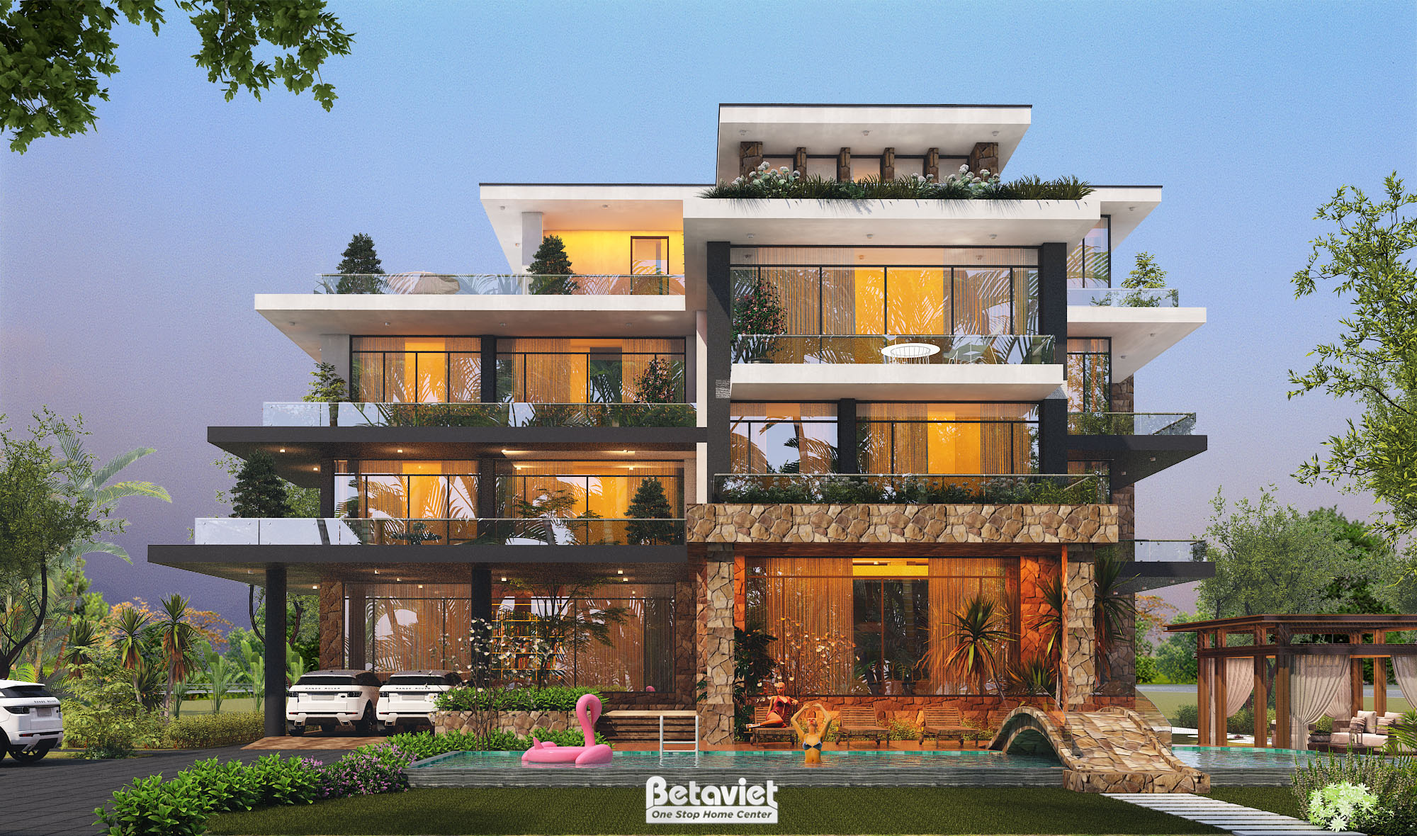 Thiết kế dinh thự nhà vườn Hàn Quốc hiện đại 2000m2 có bể bơi tại Hà Nội KT22010