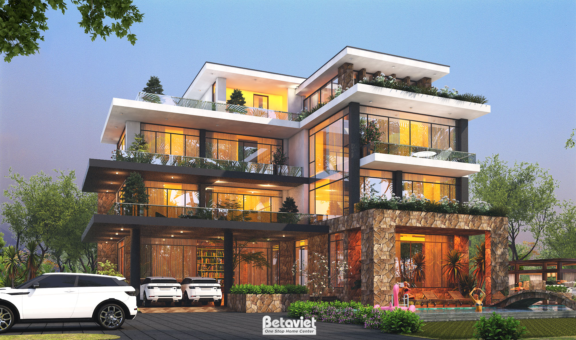 Thiết kế dinh thự Hàn Quốc hiện đại 2000m2 có bể bơi tại Hà Nội KT22010