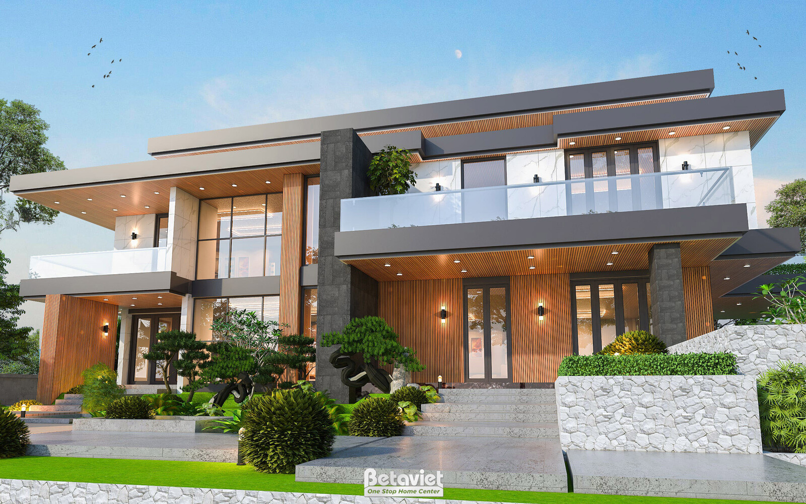 Biệt thự 2 tầng hiện đại luxury KT23361 – phối cảnh mặt tiền (4)