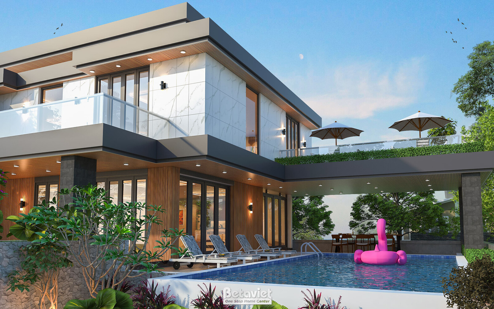 Biệt thự 2 tầng hiện đại luxury KT23361 – sân vườn và hồ bơi