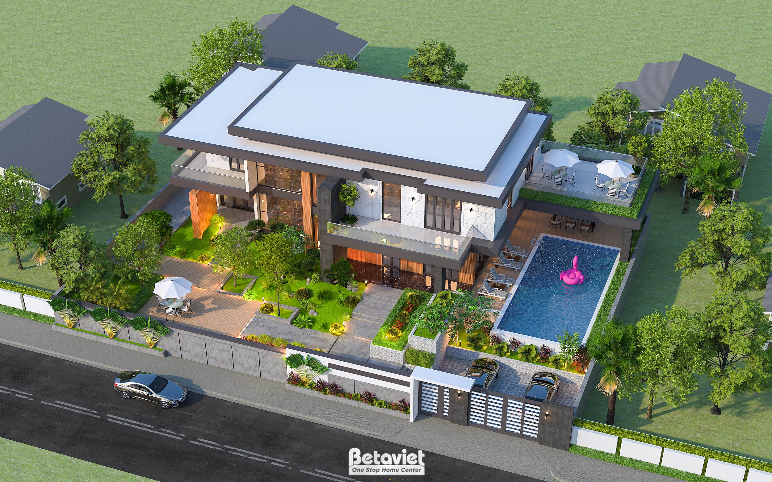 Thiết kế biệt thự nhà vườn hiện đại 2 tầng 800m2 tại Hà Nội KT23361