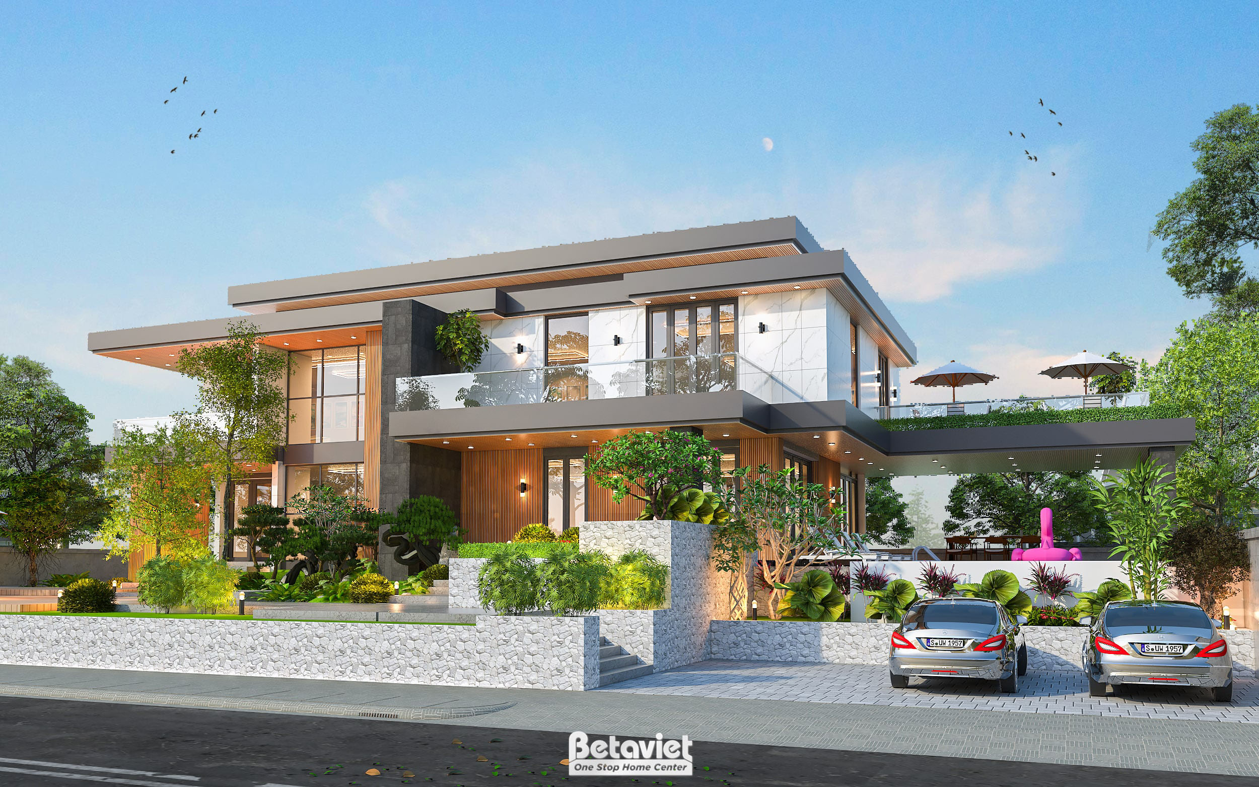thiết kế biệt thự 2 mặt tiền 2 tầng rộng 800m2 tại ngay Hà Nội