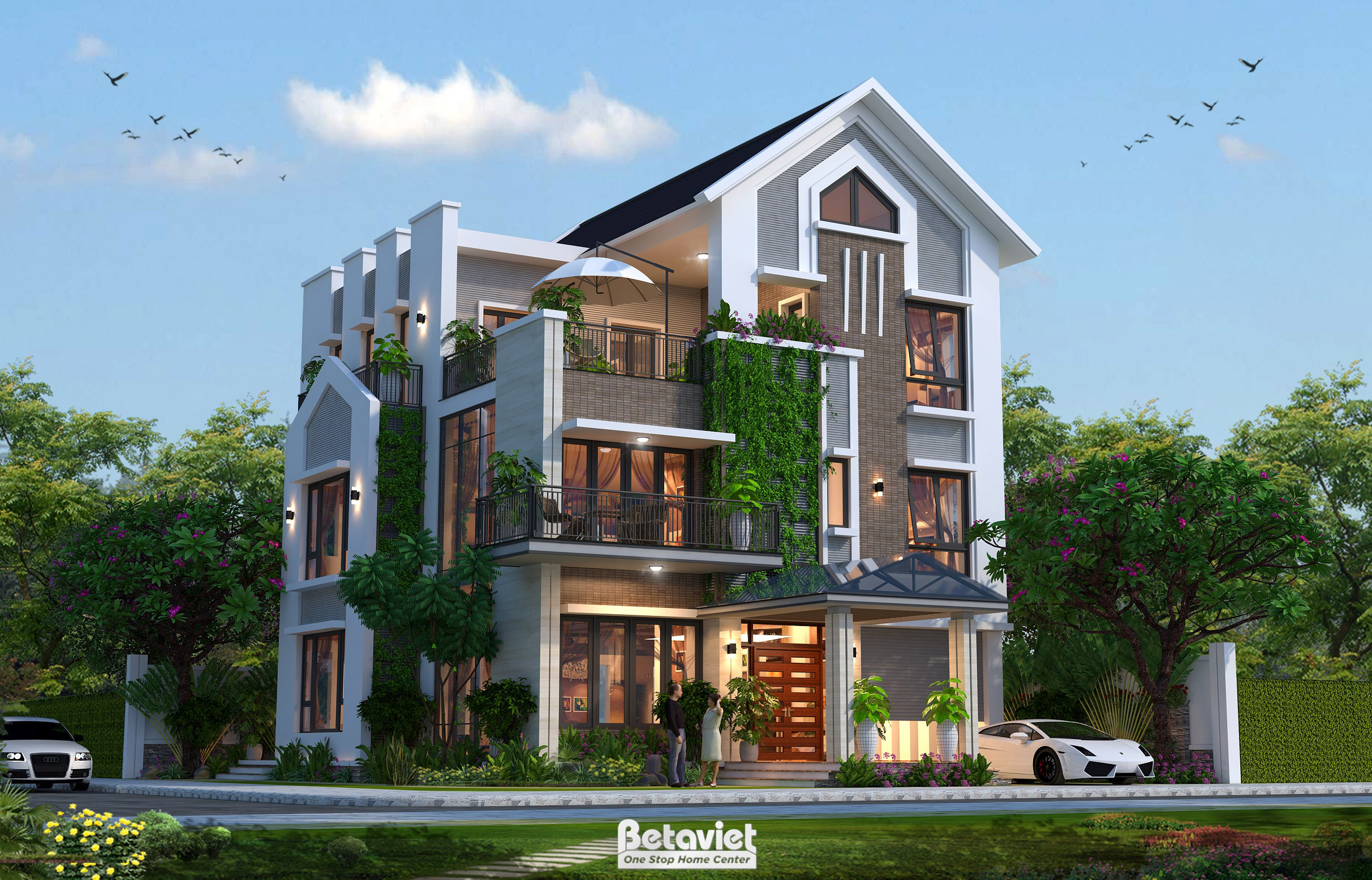 Thiết kế biệt thự hiện đại 3 tầng 5 phòng ngủ tại Hải Phòng KT20090