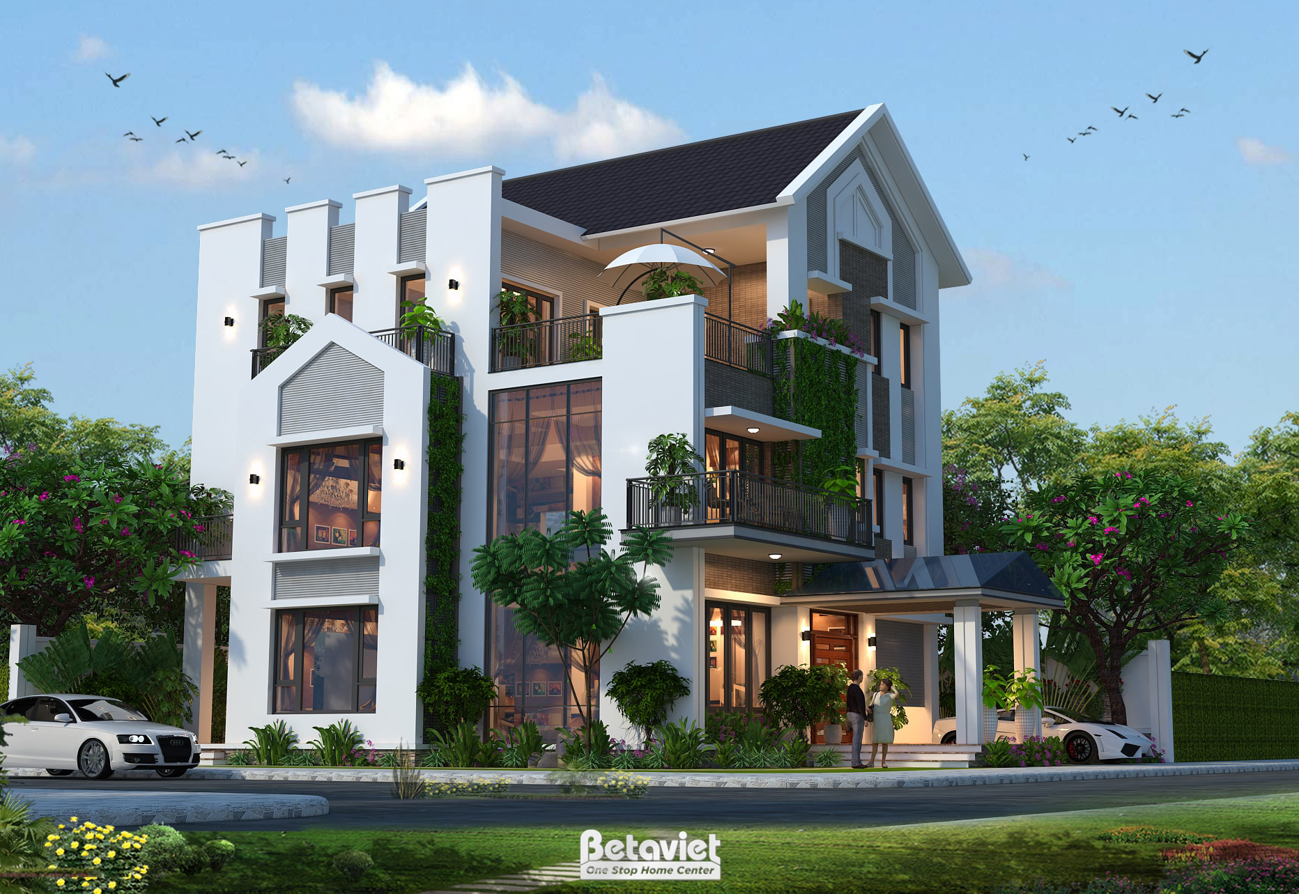 Thiết kế biệt thự góc hiện đại 3 tầng 5 phòng ngủ tại Hải Phòng KT20090