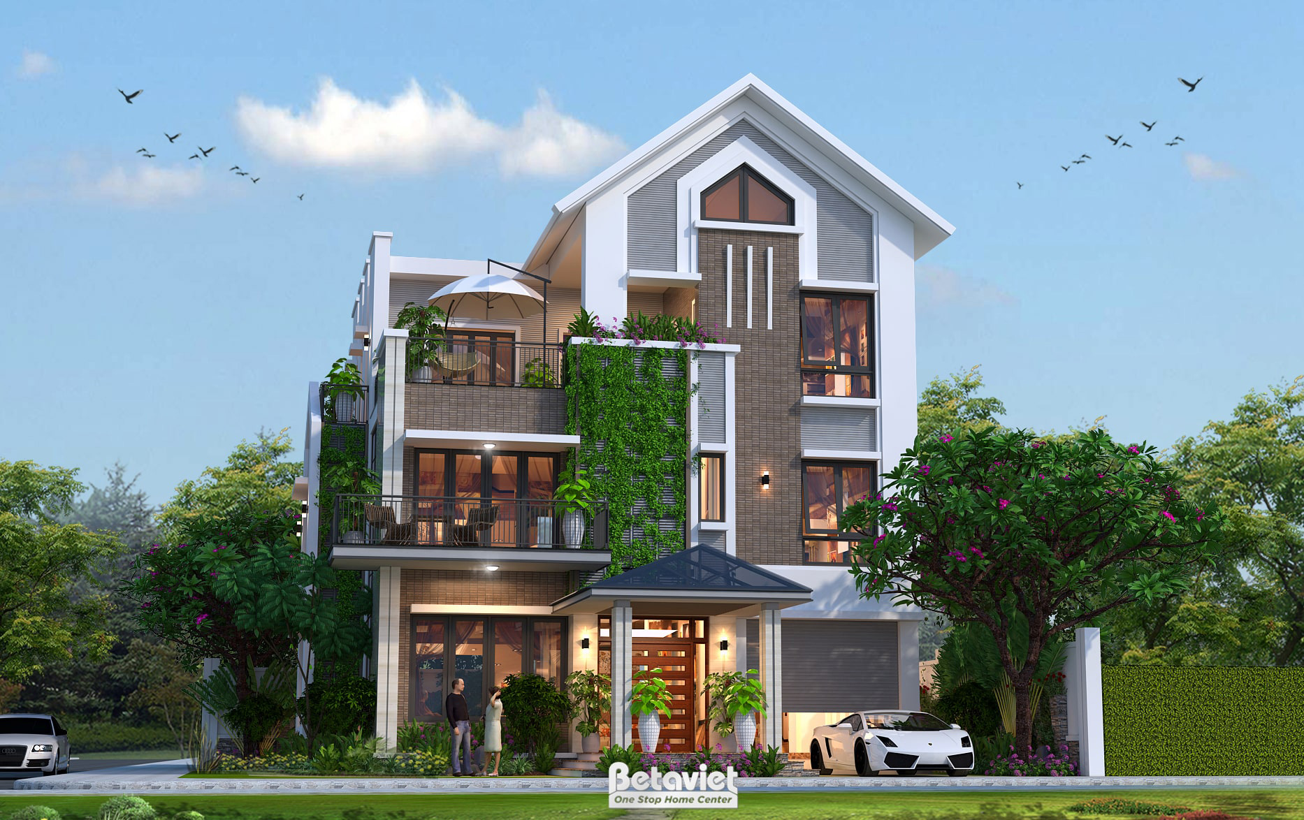 Thiết kế biệt thự hiện đại 3 tầng 5 phòng ngủ tại Hải Phòng KT20090