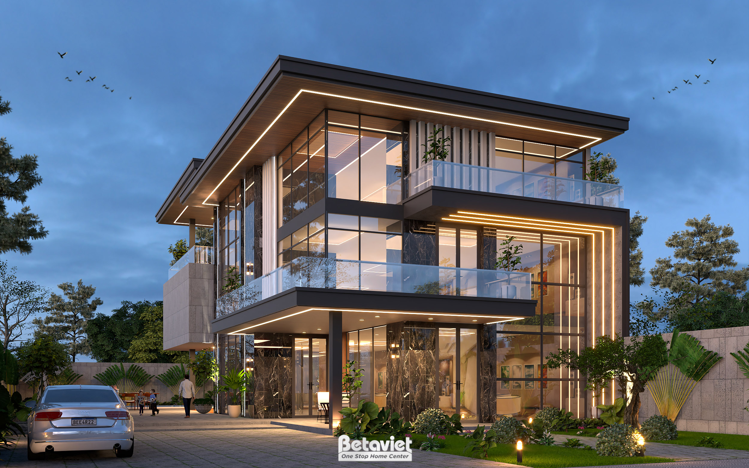 Thiết kế biệt thự sân vườn hiện đại 3 tầng 650m2 tại Hải Phòng KT23381