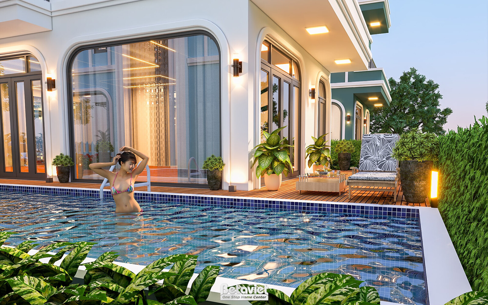 Biệt thự 3 tầng hiện đại KT22184 – sân vườn và hồ bơi