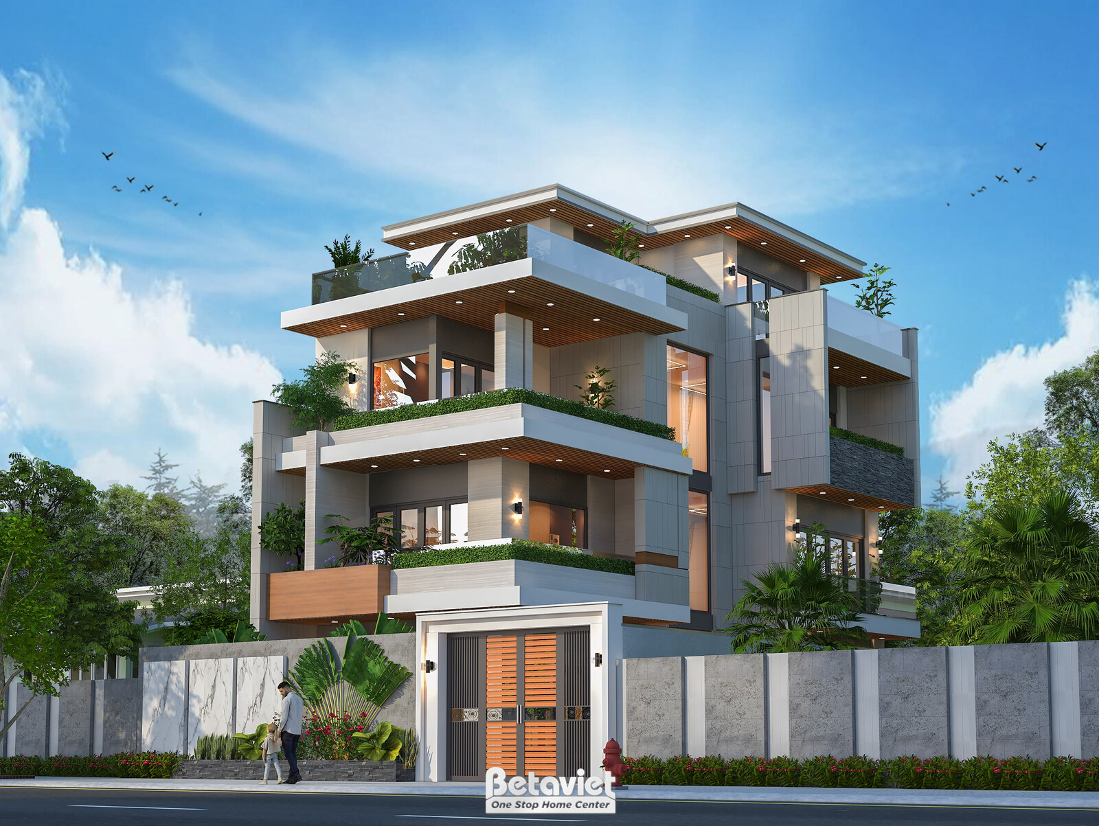Biệt thự 4 tầng hiện đại luxury KT23368 – phối cảnh mặt tiền (2)