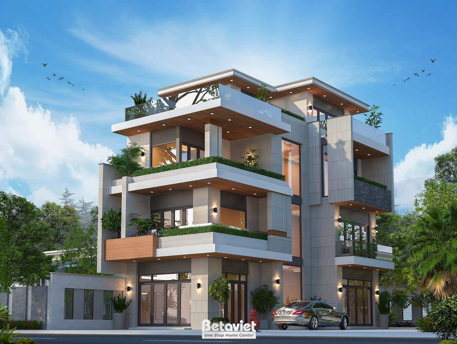 Biệt thự 4 tầng hiện đại luxury KT23368 – phối cảnh mặt tiền (4)