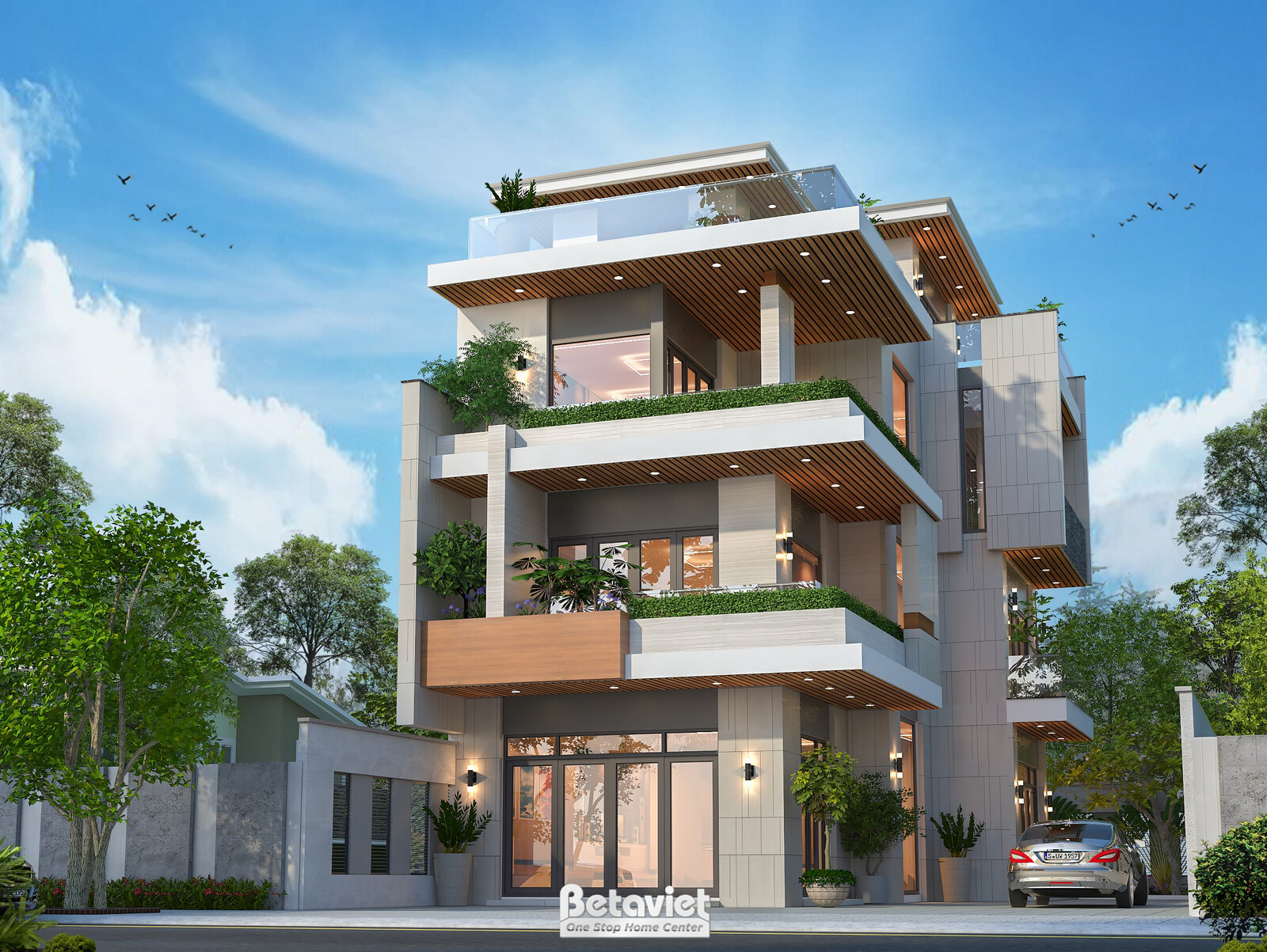 Biệt thự 4 tầng hiện đại luxury KT23368 – phối cảnh mặt tiền (3)