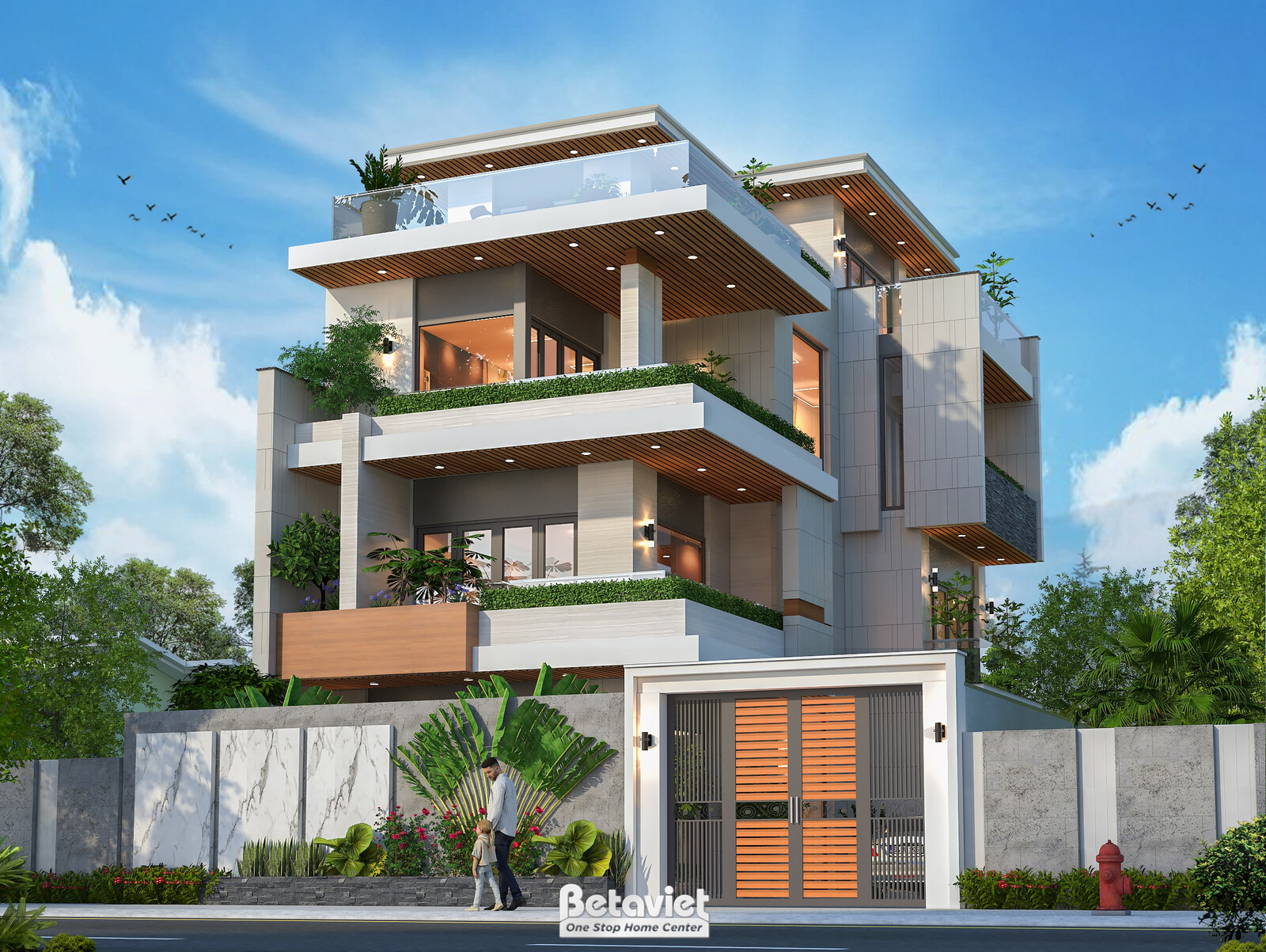 Biệt thự 4 tầng hiện đại luxury KT23368 – phối cảnh mặt tiền