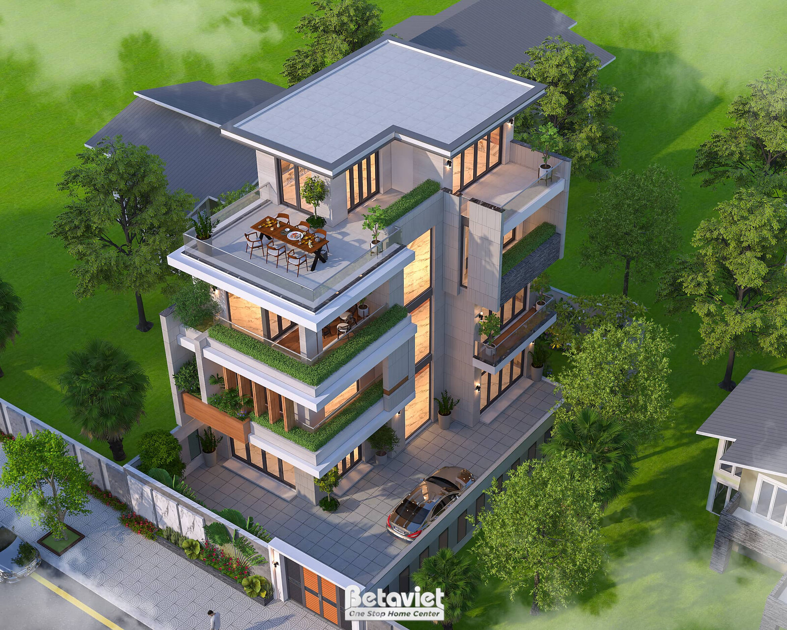 Biệt thự 4 tầng hiện đại luxury KT23368 – phối cảnh mặt tiền (5)