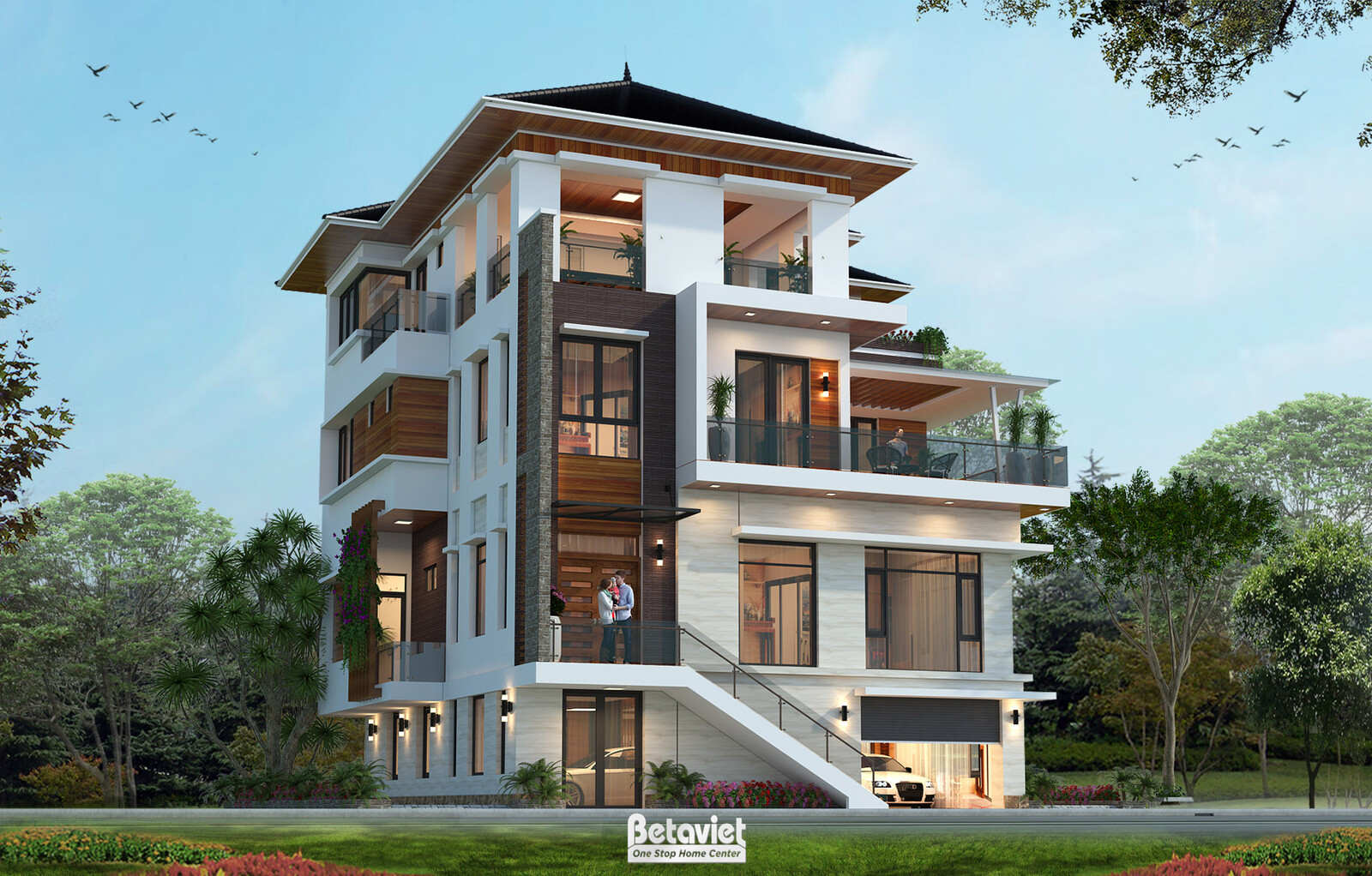 Biệt thự 4 tầng hiện đại KT20075 – phối cảnh mặt tiền