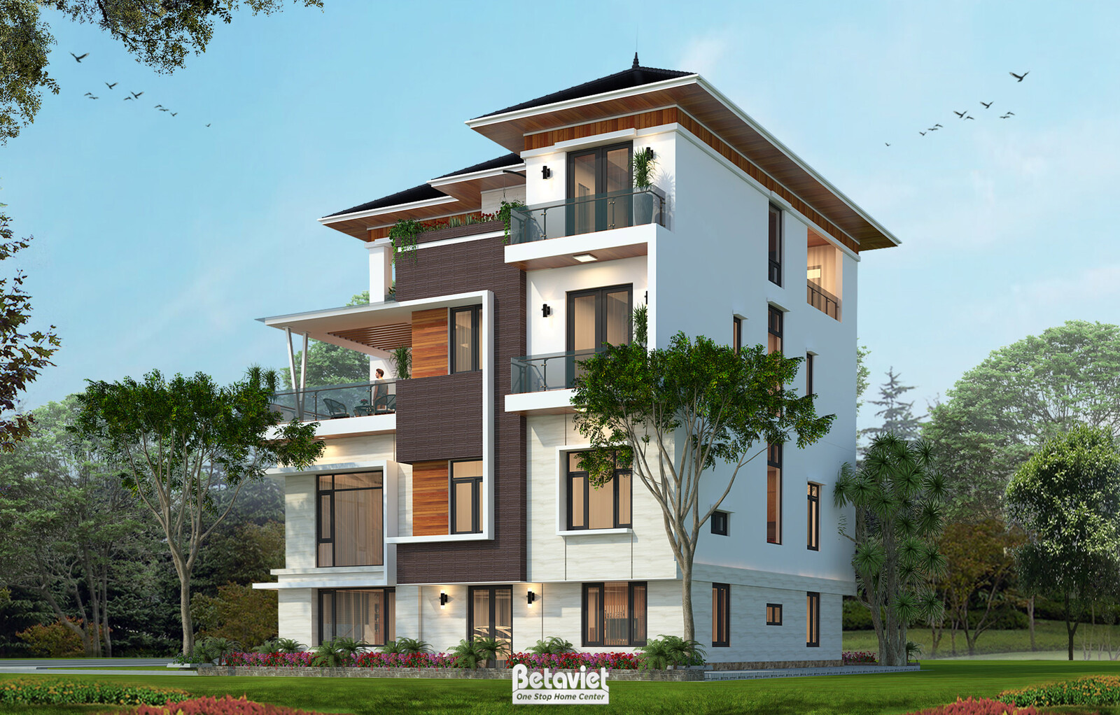 Biệt thự 4 tầng hiện đại KT20075 – phối cảnh mặt tiền (3)