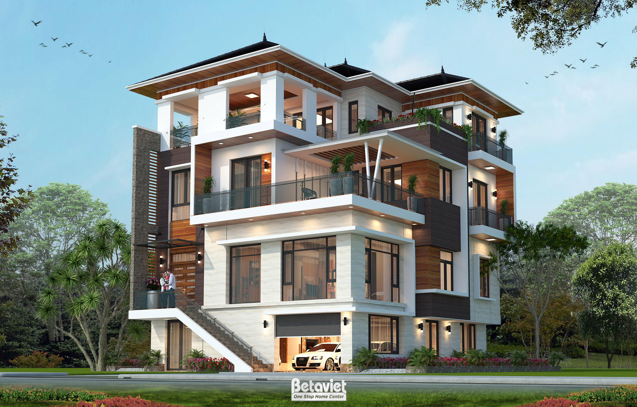 Thiết kế biệt thự 4 tầng 5 phòng ngủ phong cách hiện đại tại Hà Nam KT20075