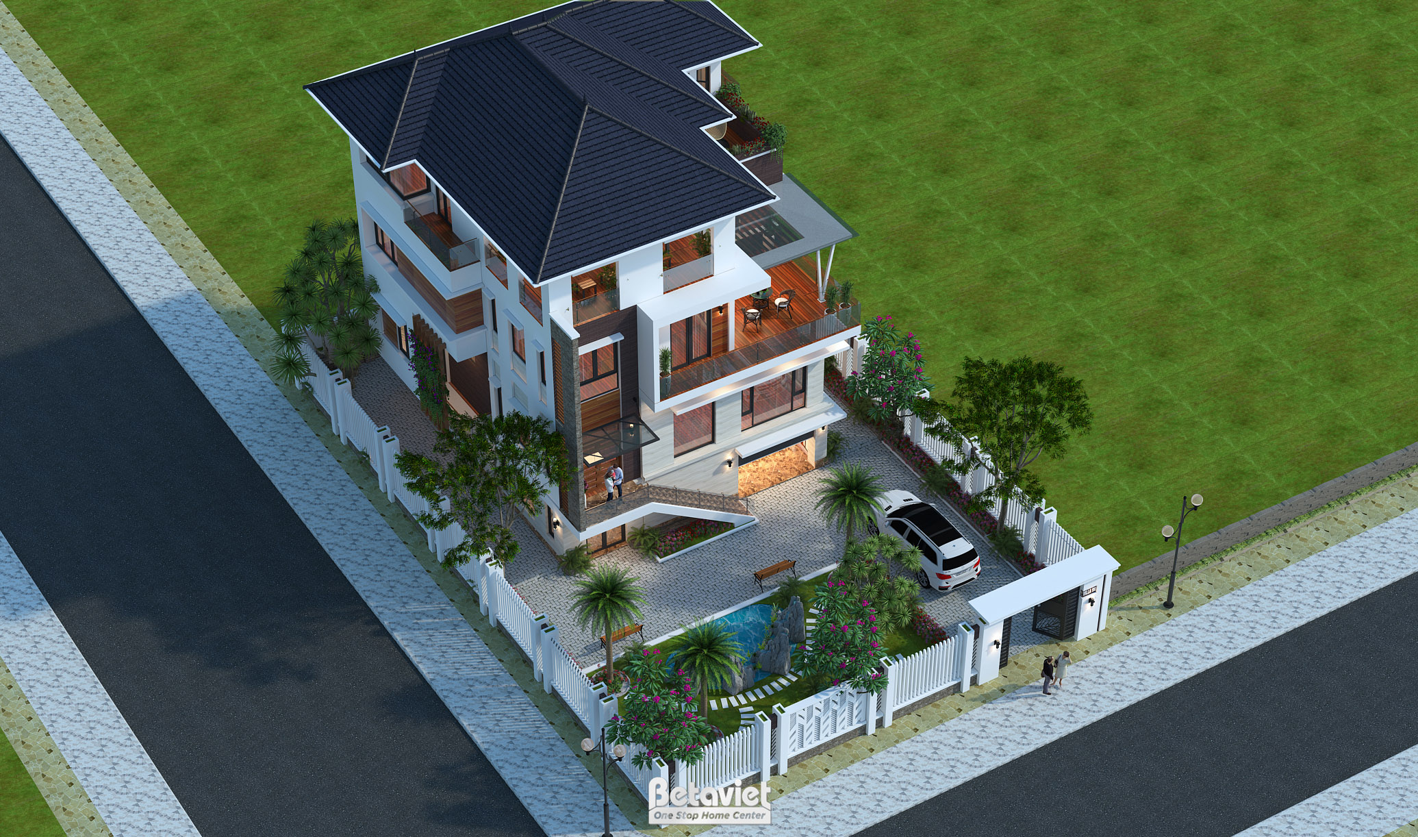 Thiết kế biệt thự hiện đại có sân vườn 4 tầng 5 phòng ngủ tại Hà Nam KT20075