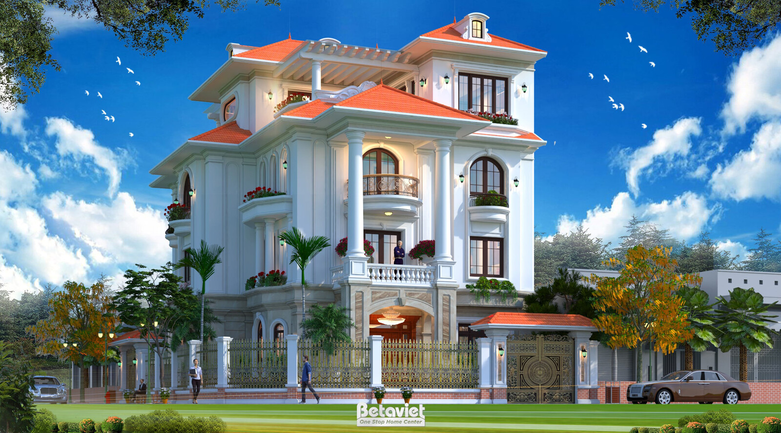 Biệt thự 4 tầng tân cổ điển KT20095 – phối cảnh mặt tiền