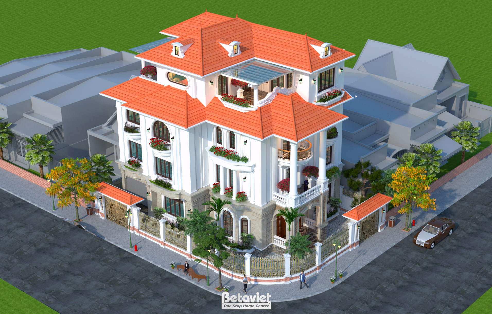 Thiết kế biệt thự góc hiện đại 4 tầng 7 phòng ngủ tại Tuyên Quang KT20095