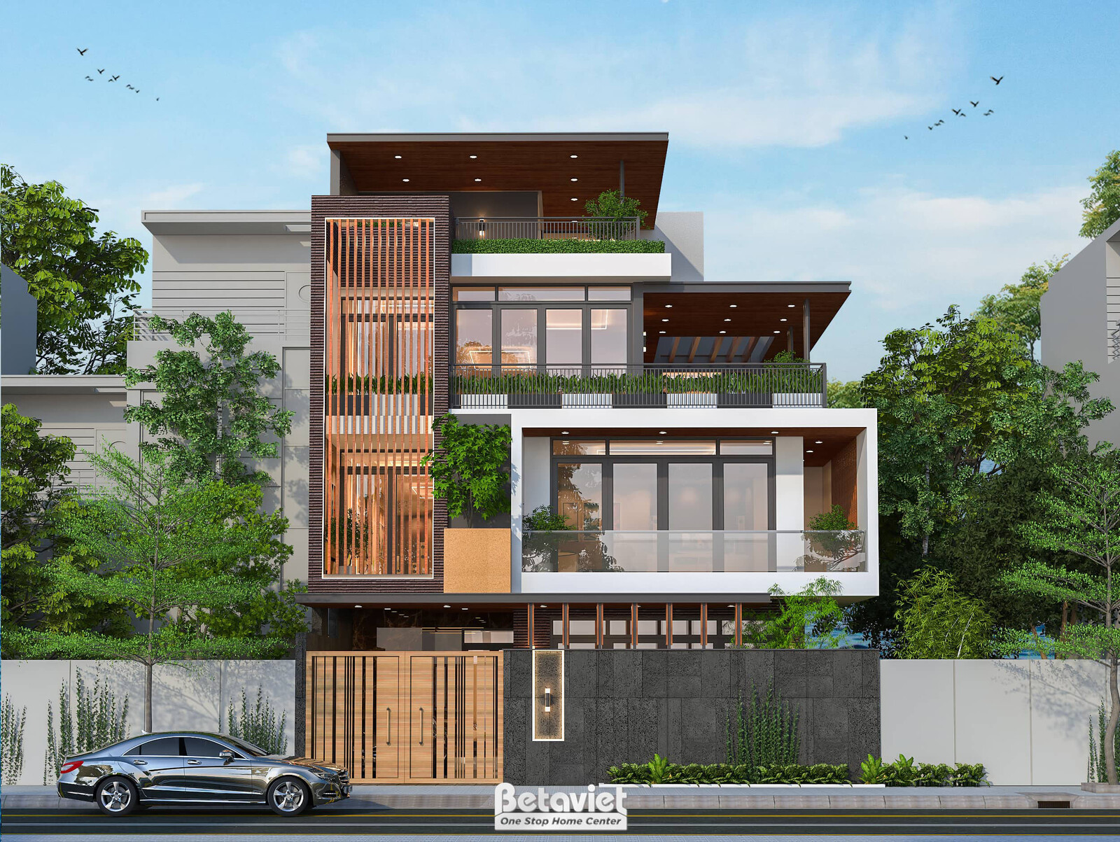 Biệt thự 4 tầng hiện đại luxury KT23380 – phối cảnh mặt tiền (2)