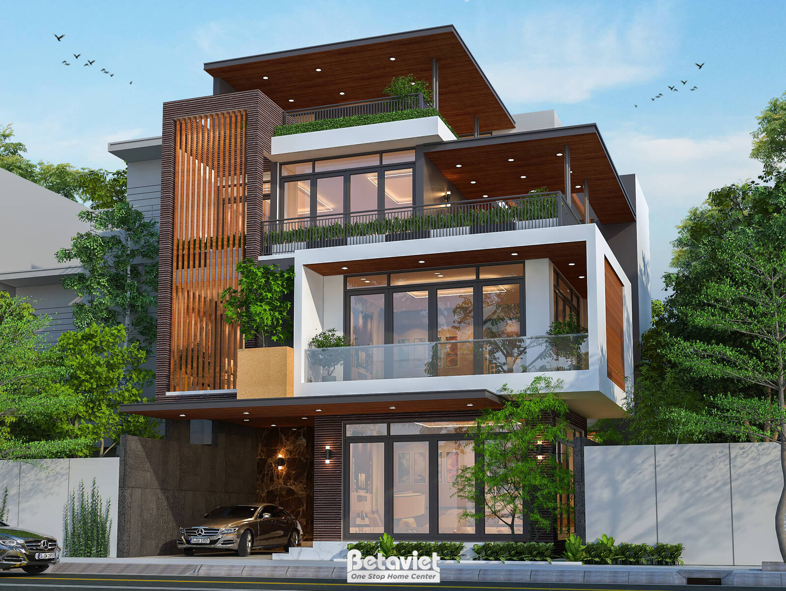 Biệt thự 4 tầng hiện đại luxury KT23380 – phối cảnh mặt tiền
