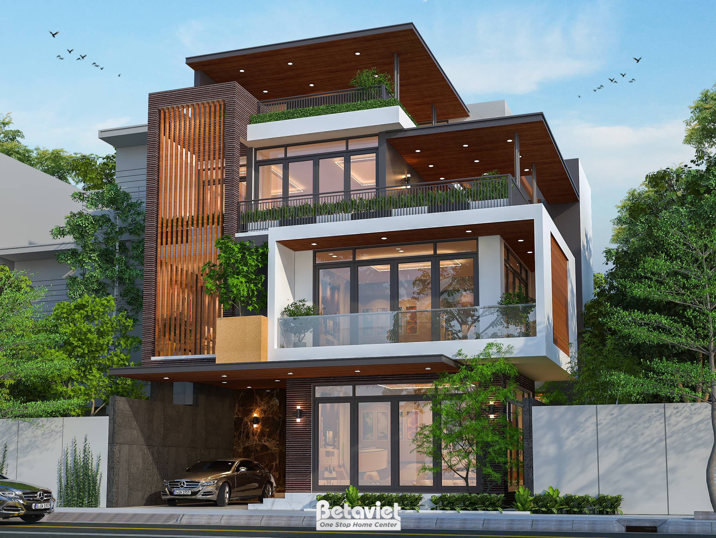 Thiết kế biệt thự có tầng hầm phong cách hiện đại 4 tầng 800m2 tại Hà Nội KT23380