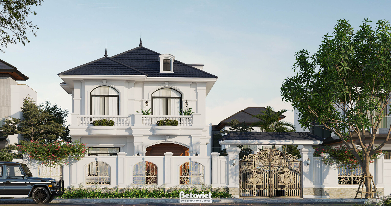 Biệt thự 2 tầng tân cổ điển KT23117 – phối cảnh mặt tiền