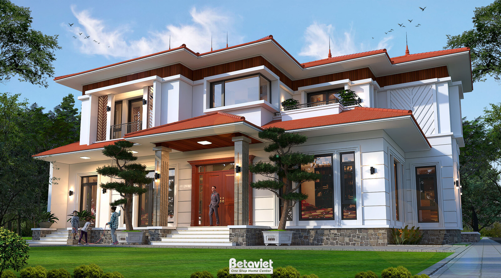 Biệt thự 2 tầng hiện đại KT23027 – phối cảnh mặt tiền (3)