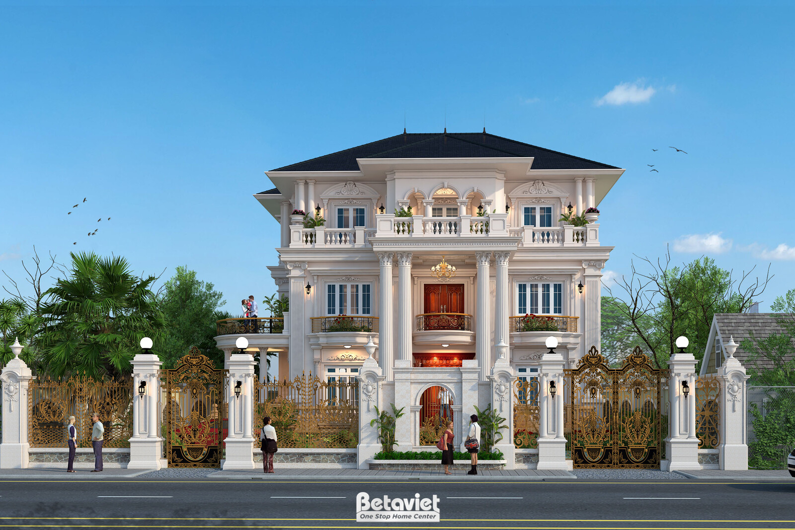 Biệt thự 3 tầng tân cổ điển KT17091 – phối cảnh mặt tiền