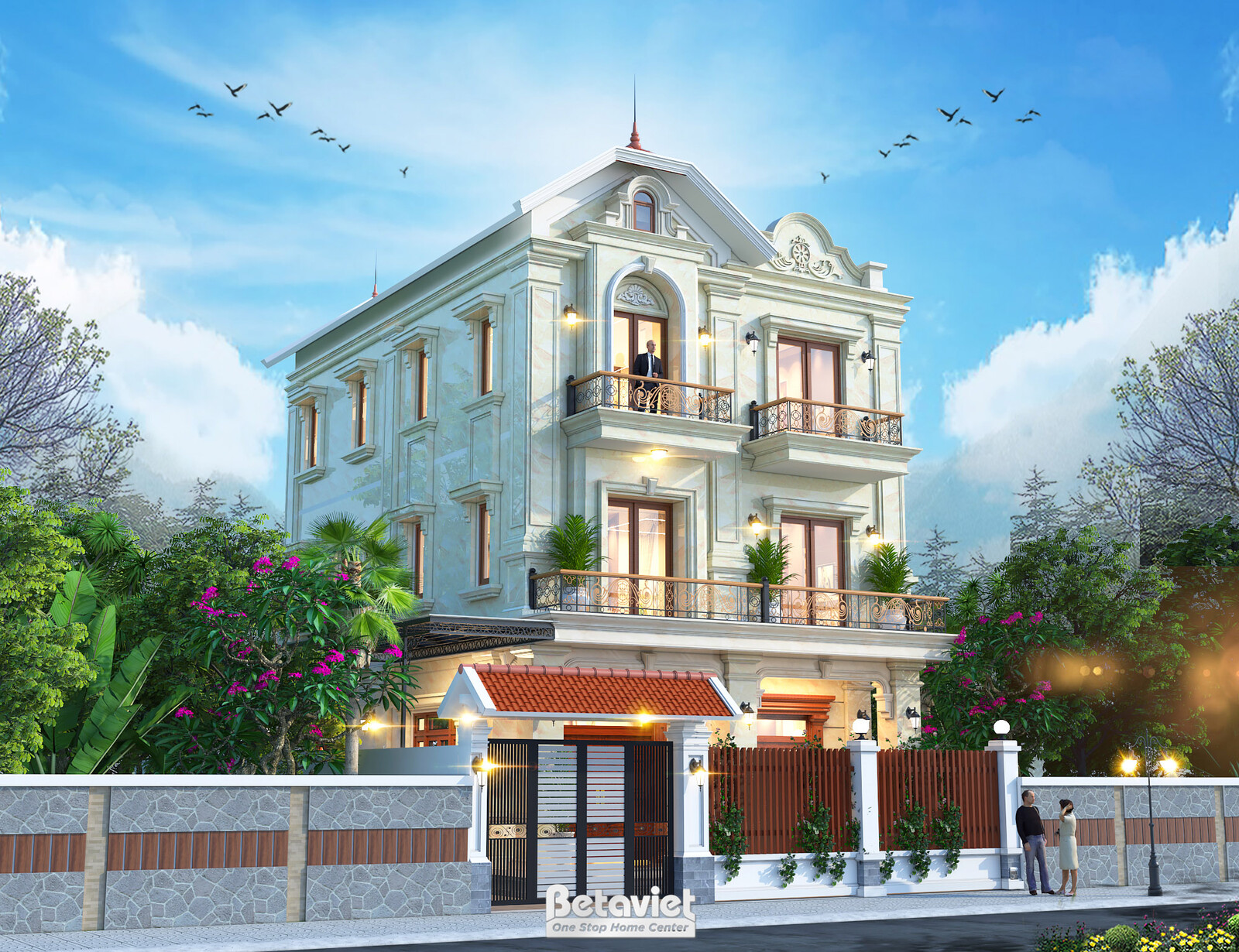 Biệt thự 3 tầng kiểu Pháp KT22058 – phối cảnh mặt tiền (2)