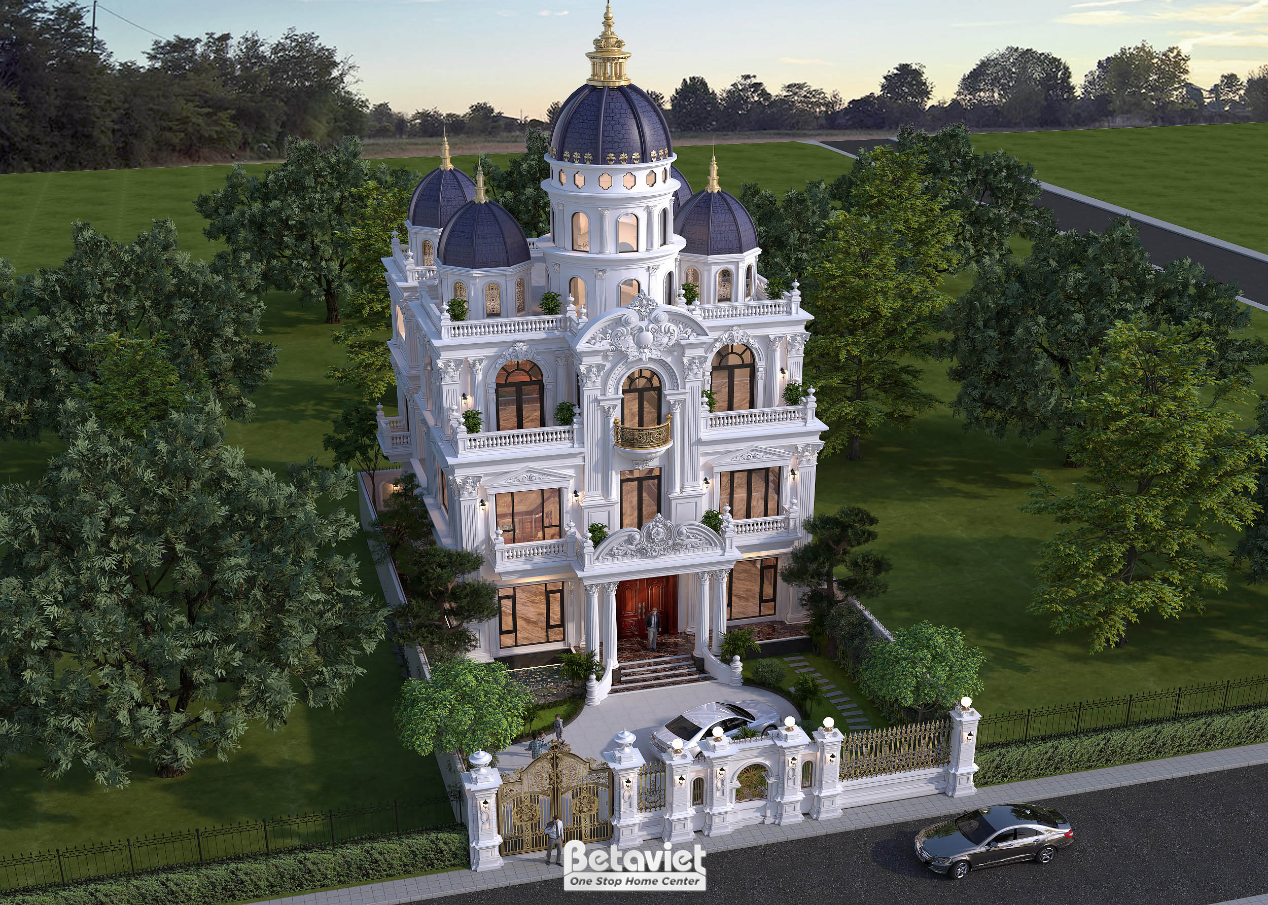 Thiết kế biệt thự vườn kiểu lâu đài 3 tầng 1000m2 tại Nam Định KT23124