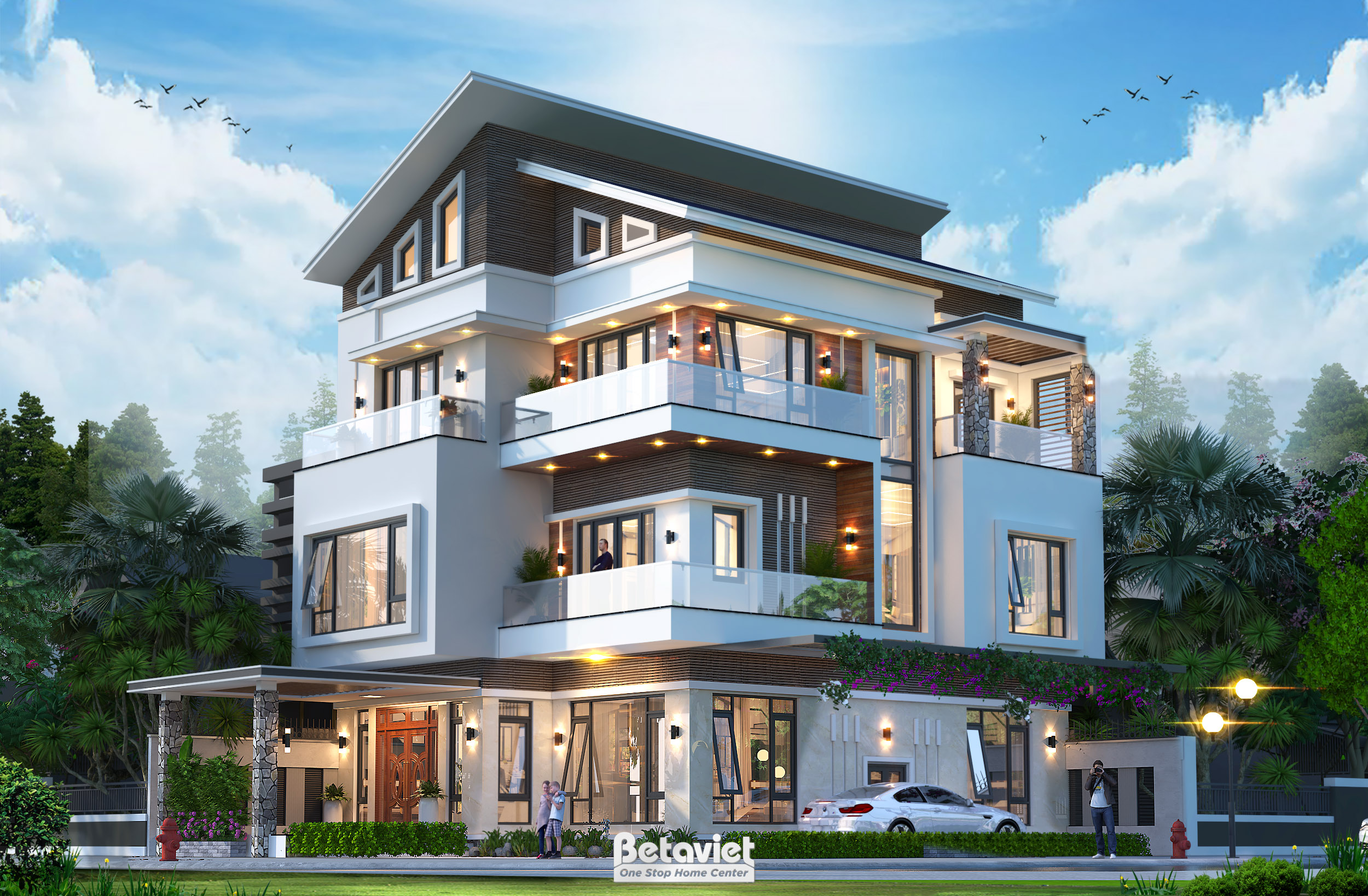 Thiết kế biệt thự lô góc 4 tầng 2 mặt tiền hiện đại tại Hà Nội KT22117