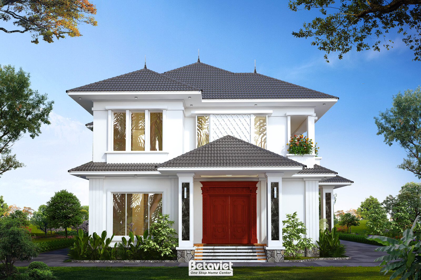 Biệt thự 2 tầng hiện đại KT22085 – phối cảnh mặt tiền (2)