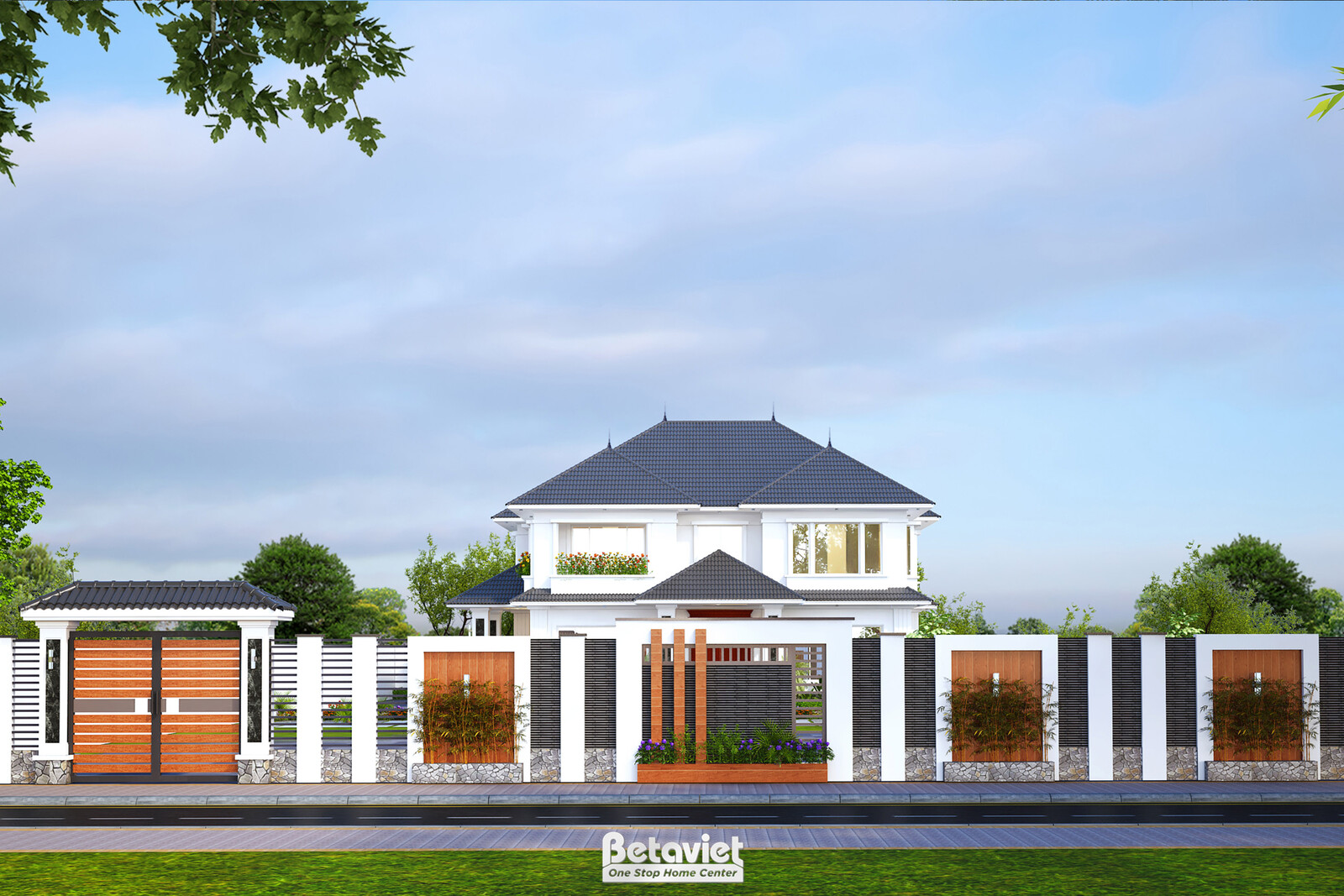 Biệt thự 2 tầng hiện đại KT22085 – phối cảnh mặt tiền (4)