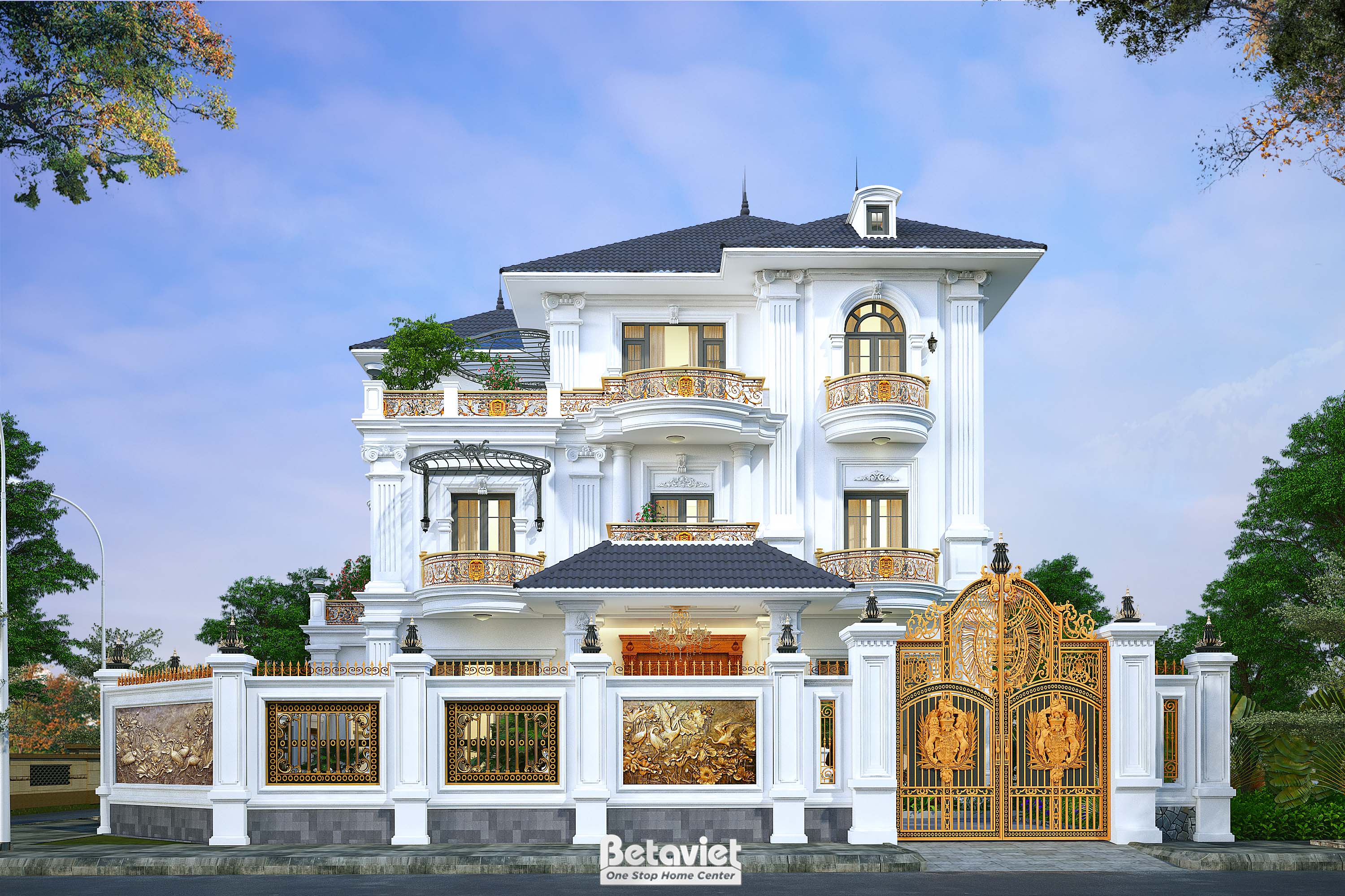 Thiết kế biệt thự góc kiểu Nhật 3 tầng 5 phòng ngủ tại Bắc Ninh KT23044