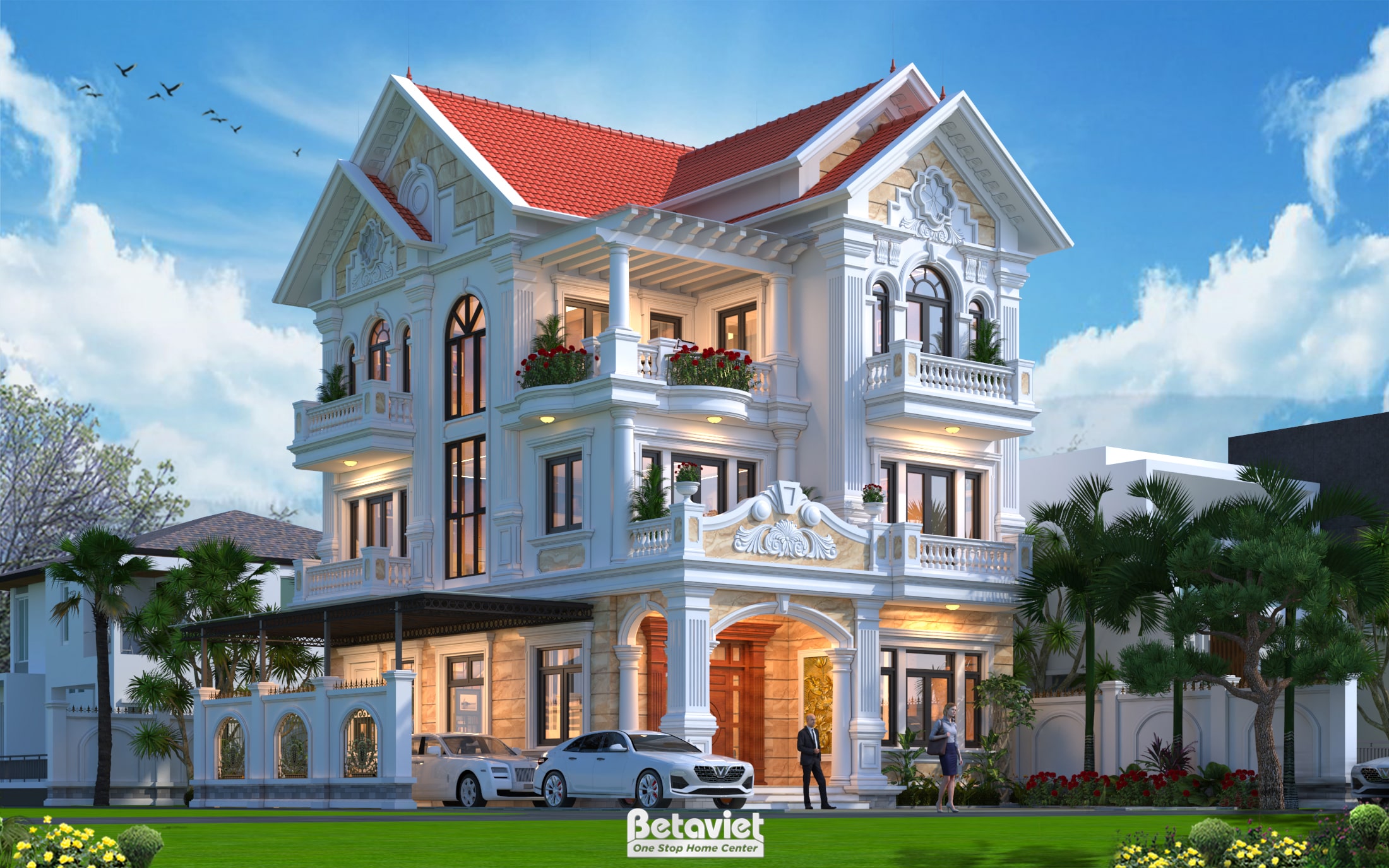 Thiết kế biệt thự Pháp 3 tầng tân cổ điển tại Hà Nội KT21087