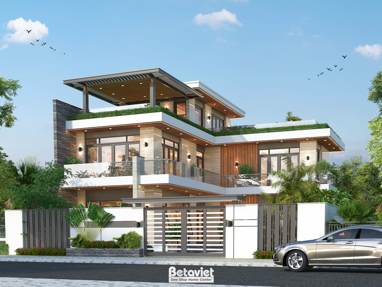 Biệt thự 3 tầng hiện đại luxury KT23379 – phối cảnh mặt tiền