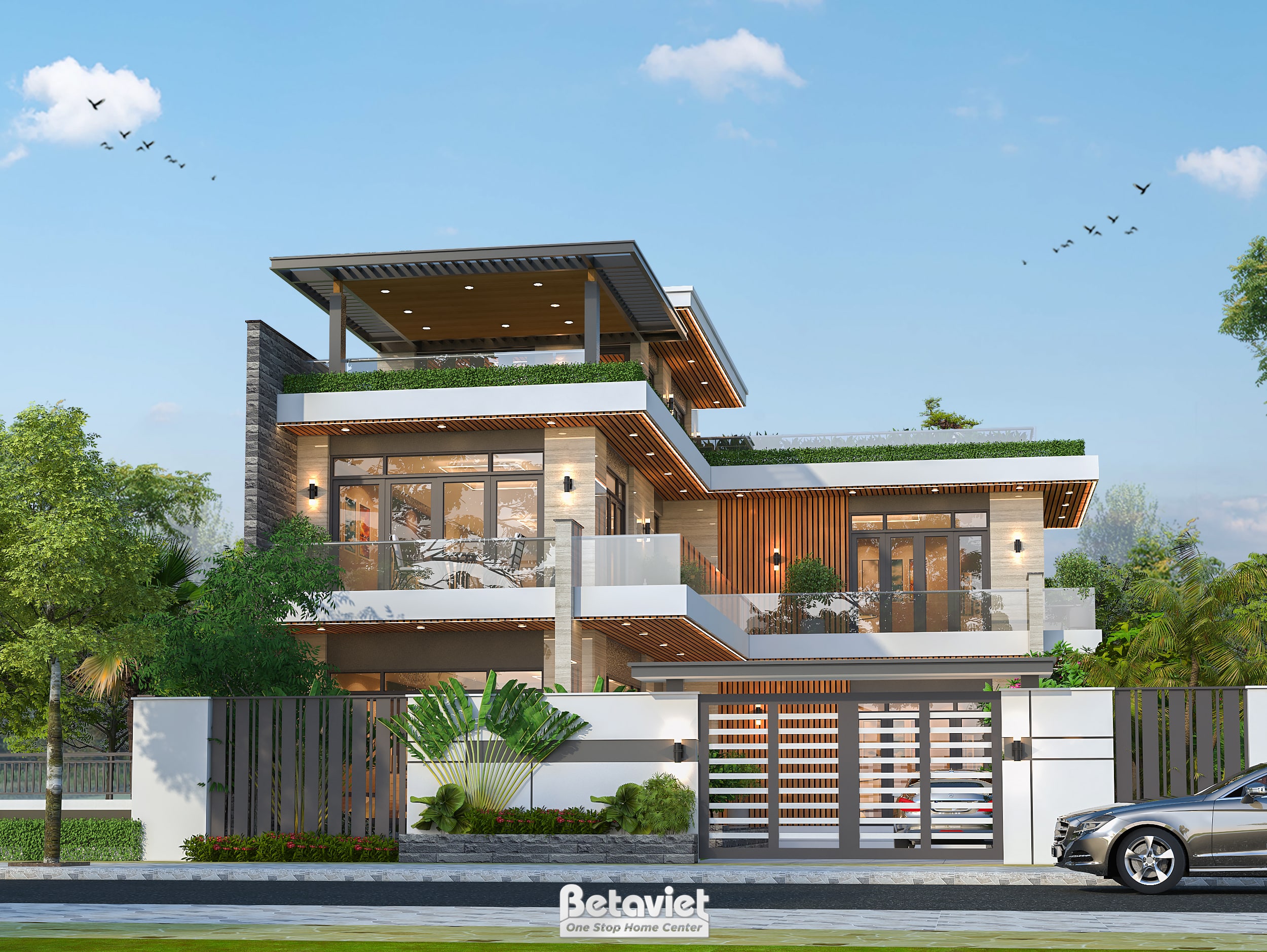 Thiết kế biệt thự phong cách hiện đại 3 tầng tại Hà Nội KT23379
