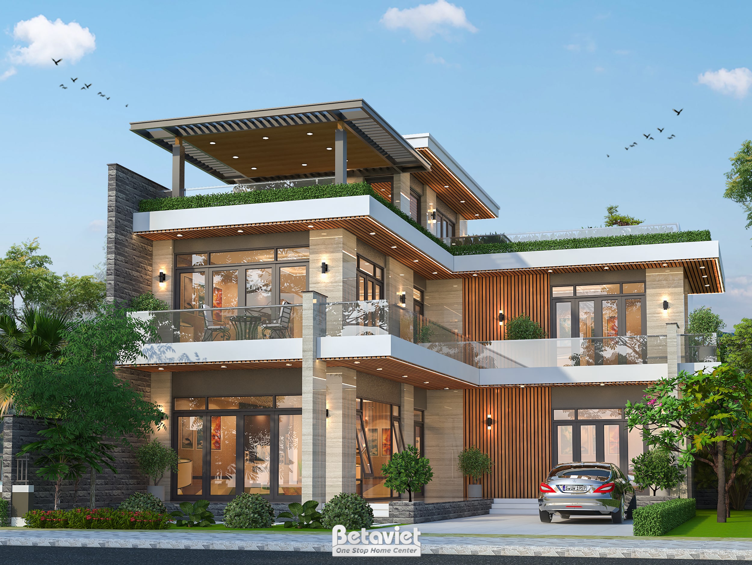 Thiết kế biệt thự phong cách hiện đại 3 tầng tại Hà Nội KT23379