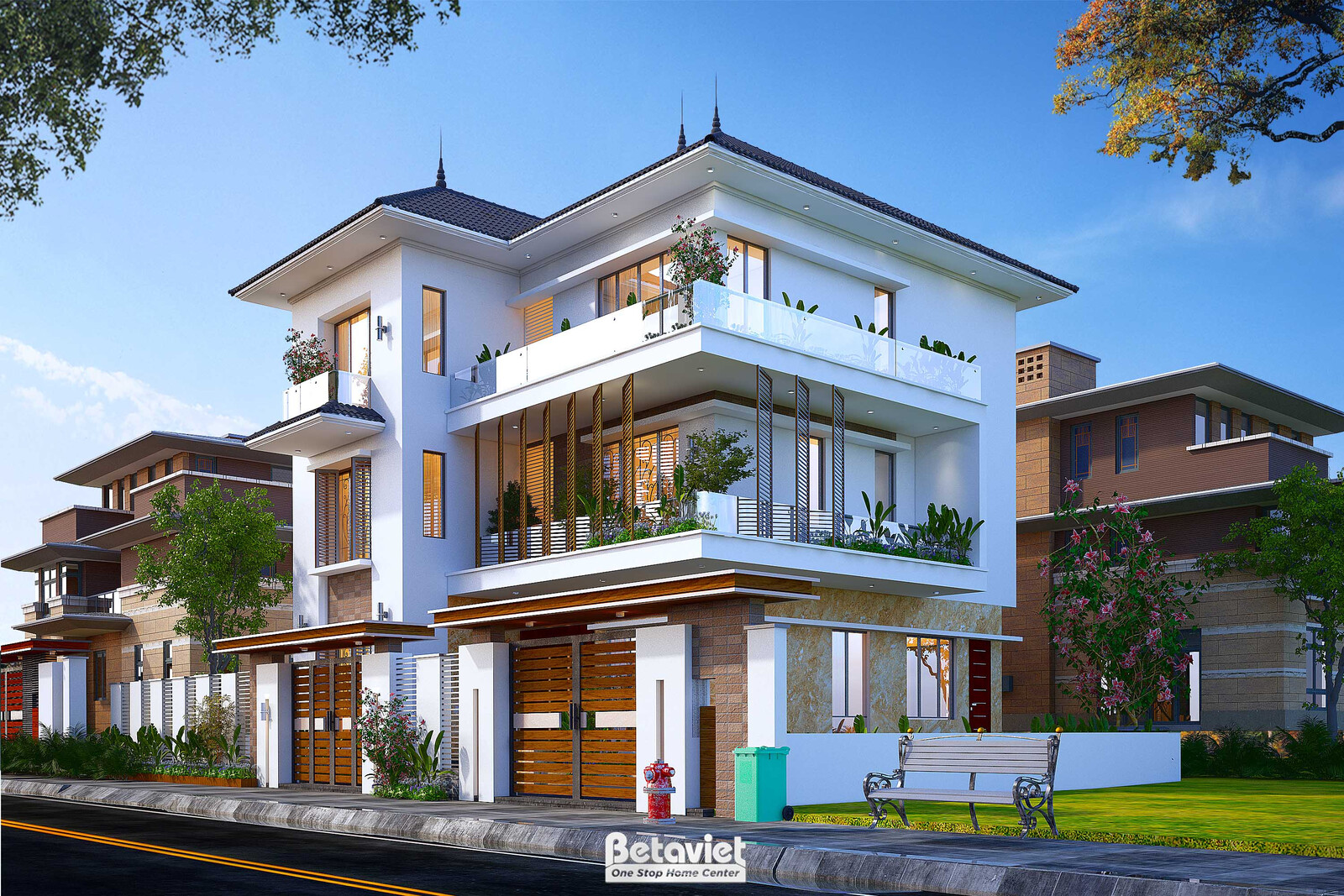 Biệt thự 3 tầng hiện đại KT22223 – phối cảnh mặt tiền (2)