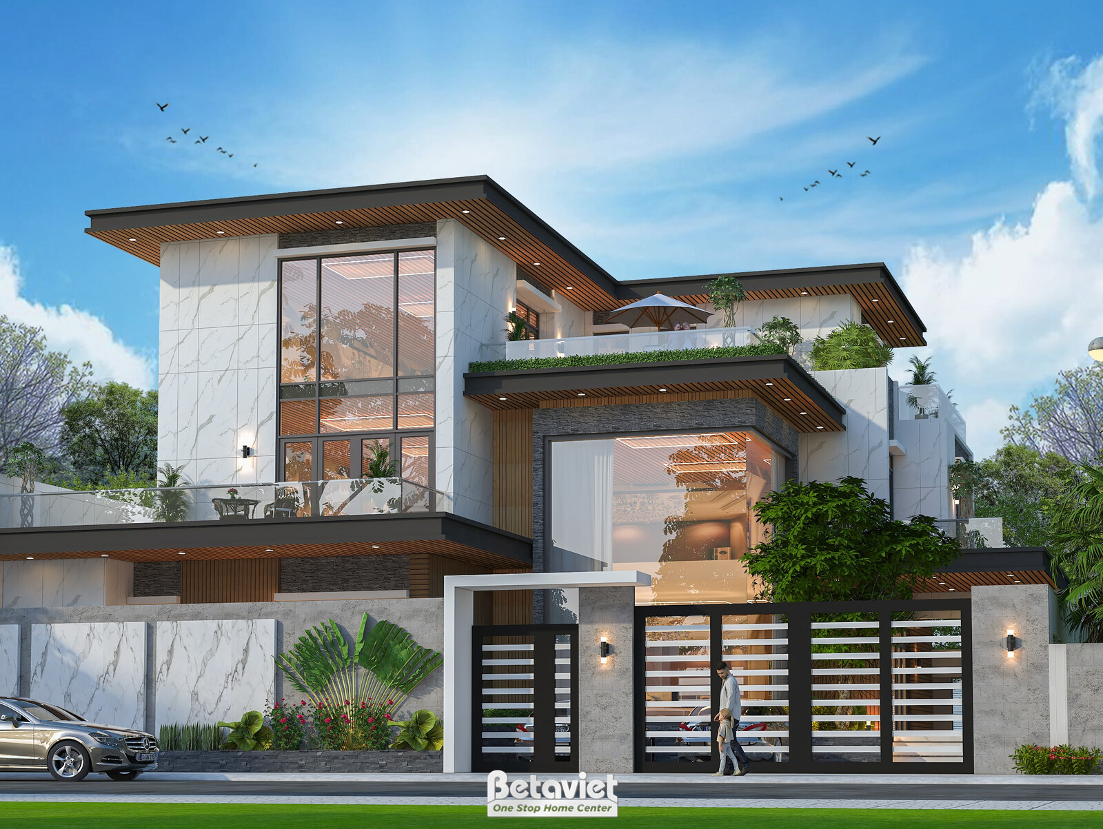 Biệt thự 3 tầng hiện đại luxury KT23362 – phối cảnh mặt tiền