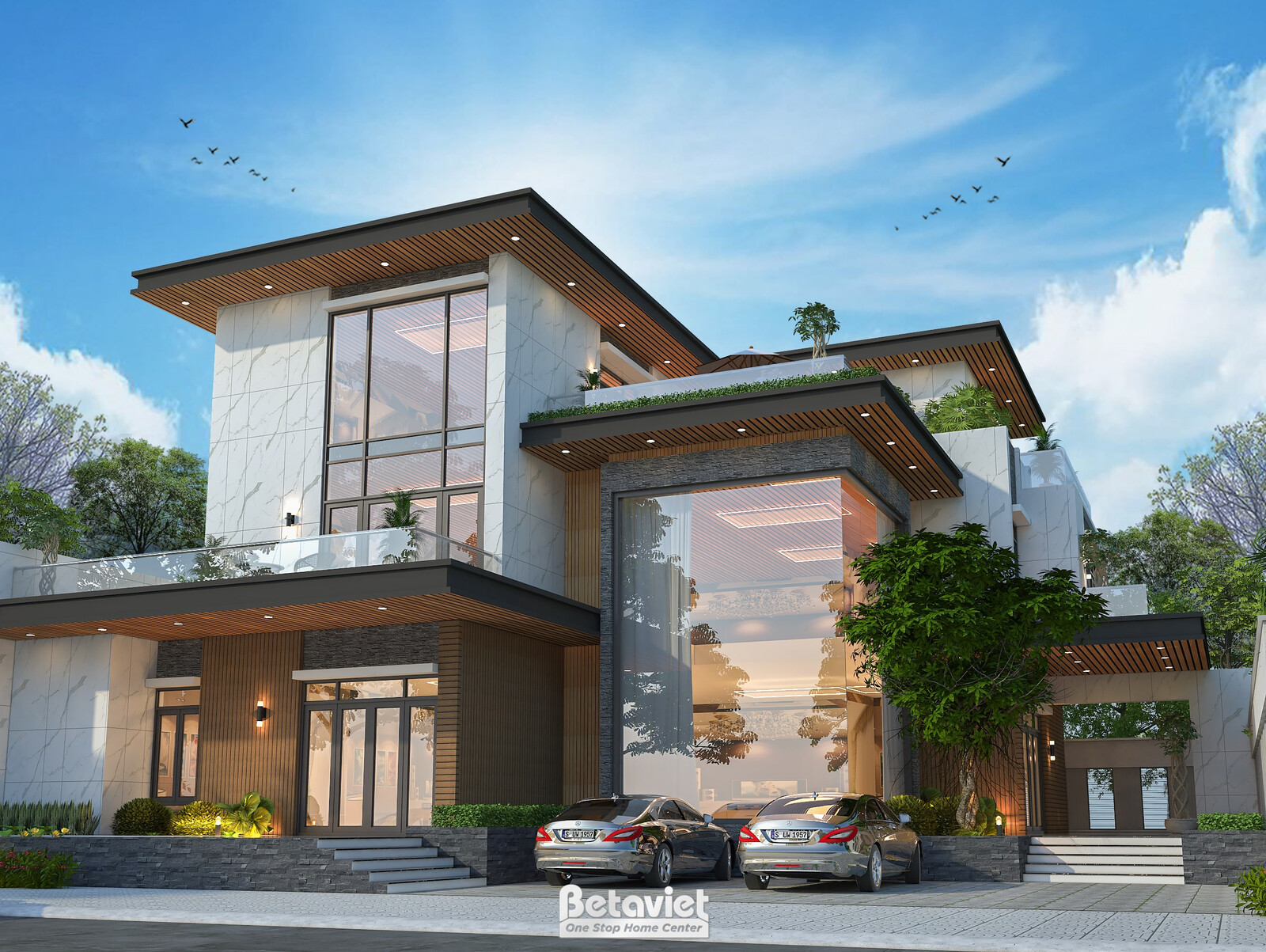 Biệt thự 3 tầng hiện đại luxury KT23362 – phối cảnh mặt tiền (3)