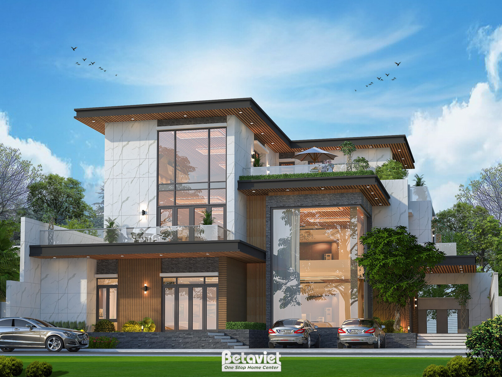 Biệt thự 3 tầng hiện đại luxury KT23362 – phối cảnh mặt tiền (2)