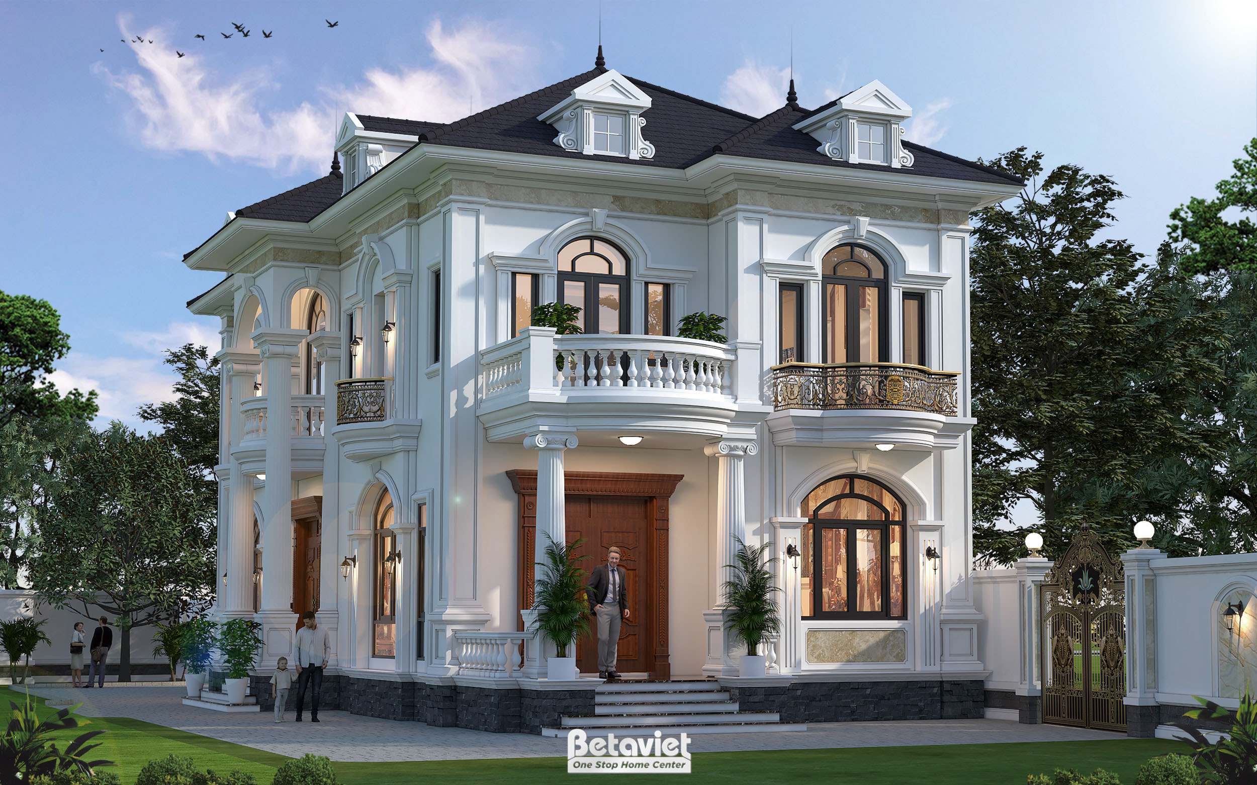 Thiết kế biệt thự tân cổ điển 2 tầng kiểu châu Âu tại Hưng Yên KT23129