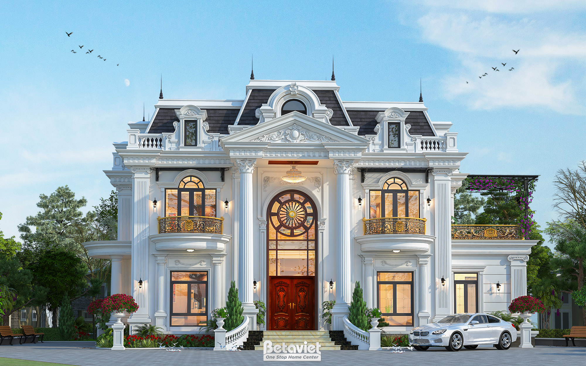 Thiết kế biệt thự tân cổ điển 2 tầng mái Mansard tại Hà Nội KT23134