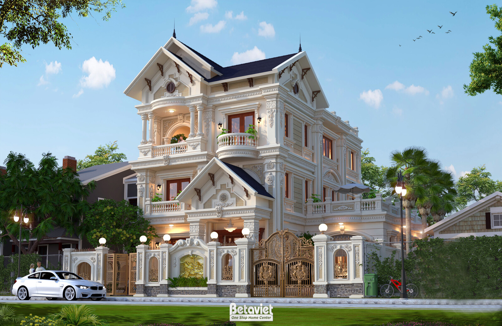 Biệt thự 3 tầng kiểu Pháp KT19060 – phối cảnh mặt tiền (3)