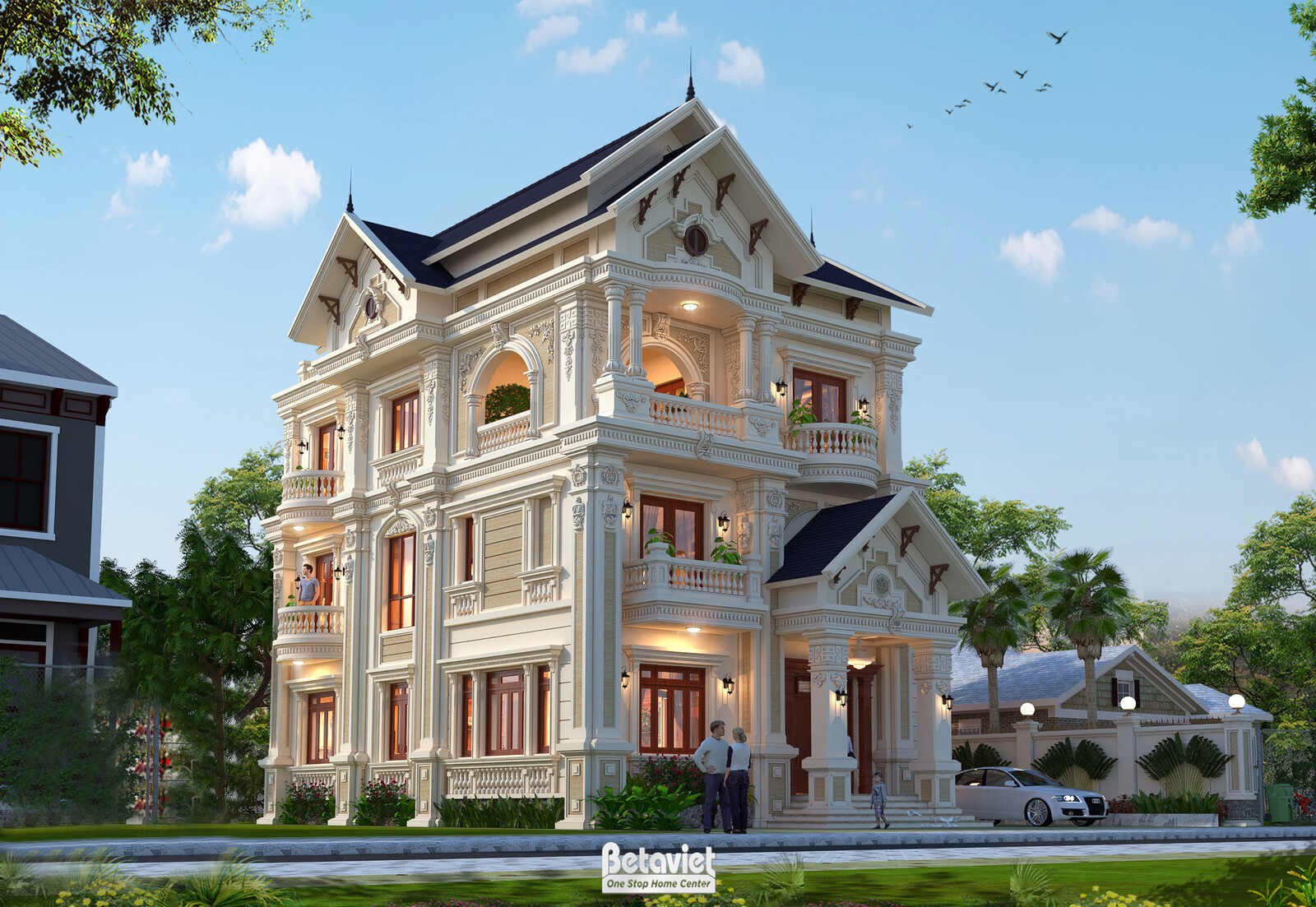 Biệt thự 3 tầng kiểu Pháp KT19060 – phối cảnh mặt tiền (4)