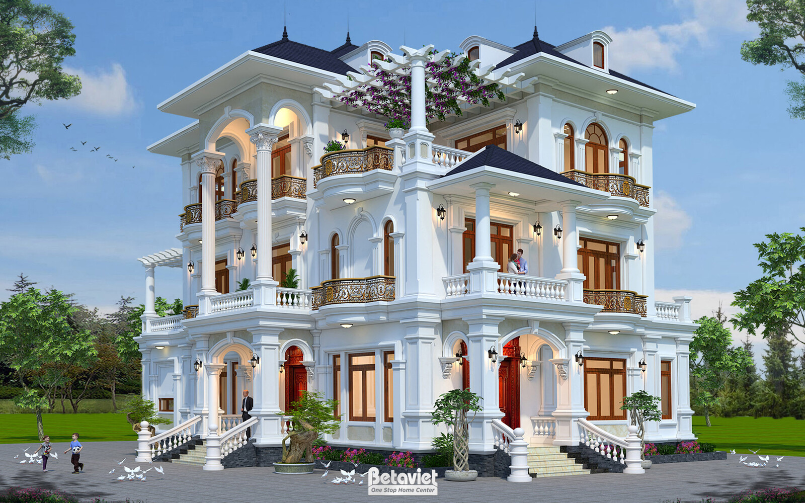 Biệt thự 3 tầng tân cổ điển KT22041 – phối cảnh mặt tiền (5)