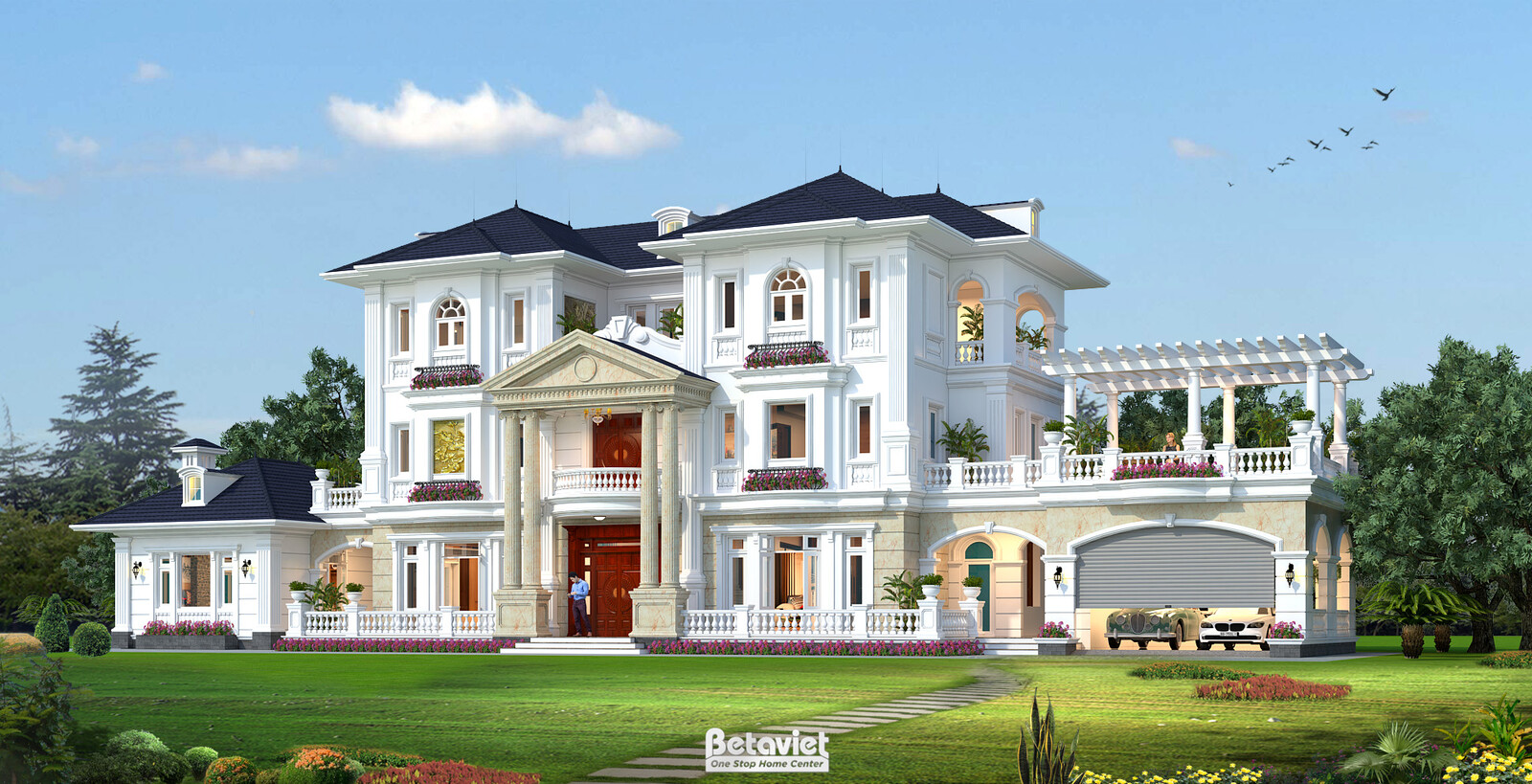 Dinh thự 3 tầng tân cổ điển KT18041 – phối cảnh mặt tiền (3)
